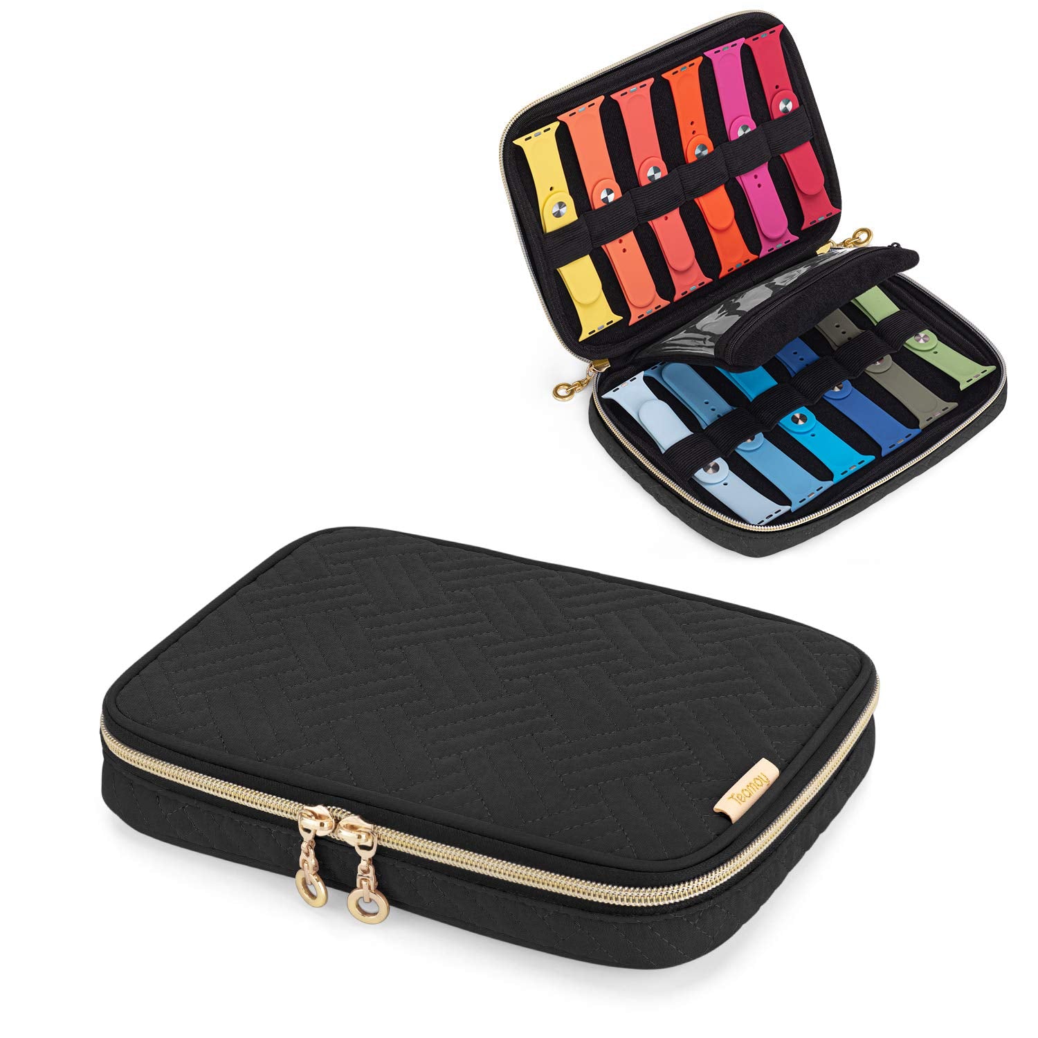 Teamoy Watch Band Storage Case Holds 12 Watch Straps, Travel Organizer Bag Compatible For All Series Apple Watch Bands Or Smart