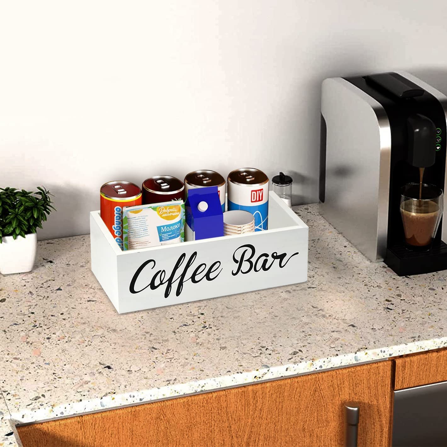 Lzhevsk Wooden Coffee Station Organizer Coffee Pods Holder with Removable Dividers White