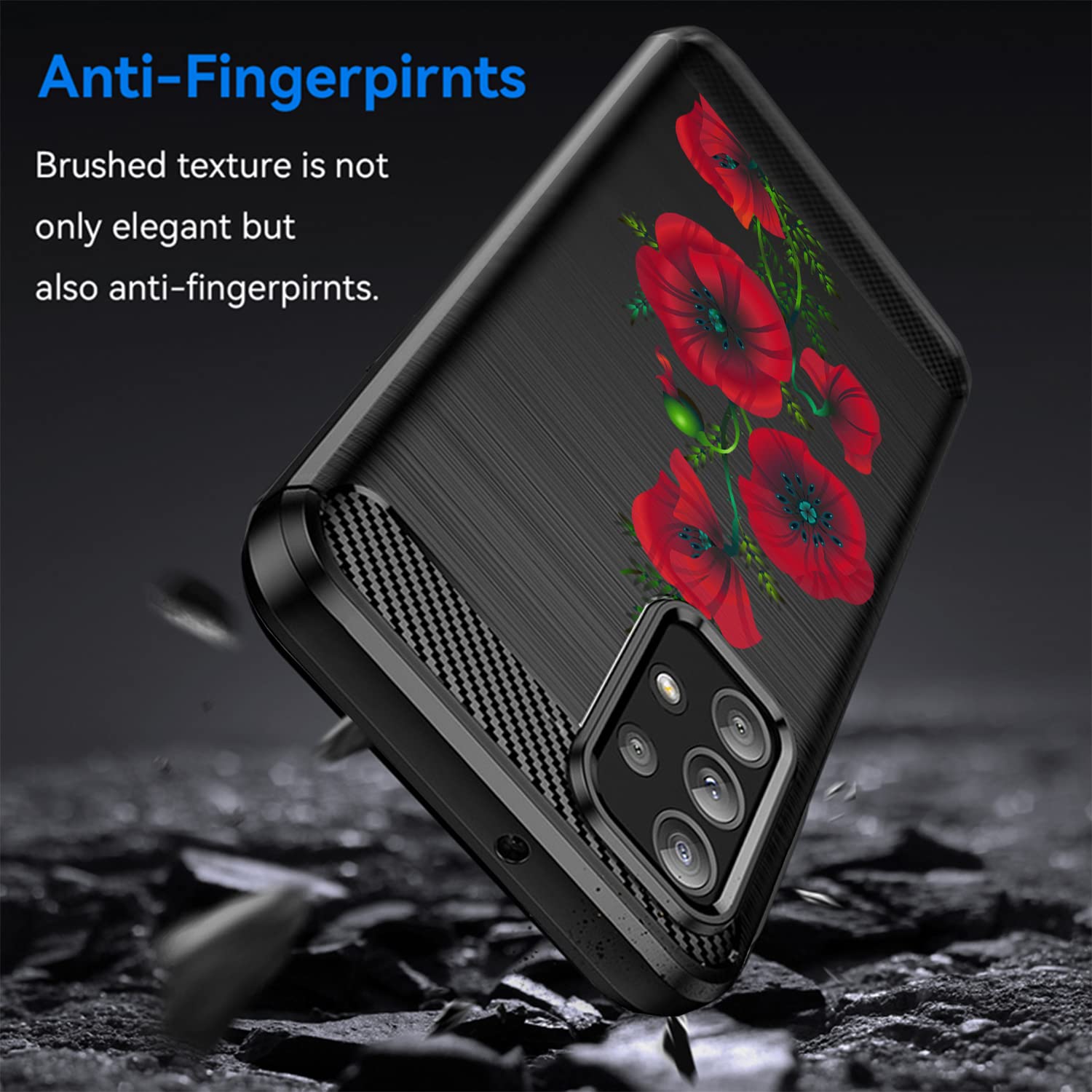CasesOnDeck Phone Case Compatible Samsung Galaxy A23 5G A23 Tribal Floral Matte TPU Carbon Fiber Red Vine Flower
