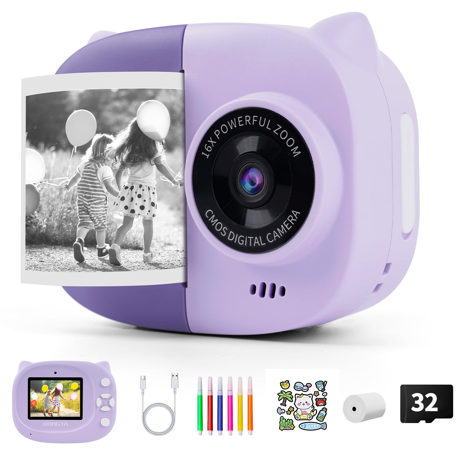 Instant Print Camera Toy For Kids, Girls Birthday Gifts For 3 4 5 6 7 8 Year Old Learning Music Story Player, 1080P Hd Dual-Lens