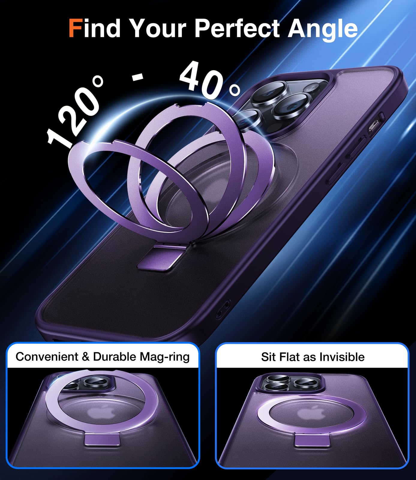 Chicfun 3-In-1 [Magnetic+Kickstand+Ring Holder] For Iphone 14 Pro Case With Magnetic Stand Ring Compatible With Magsafe Phone Ca