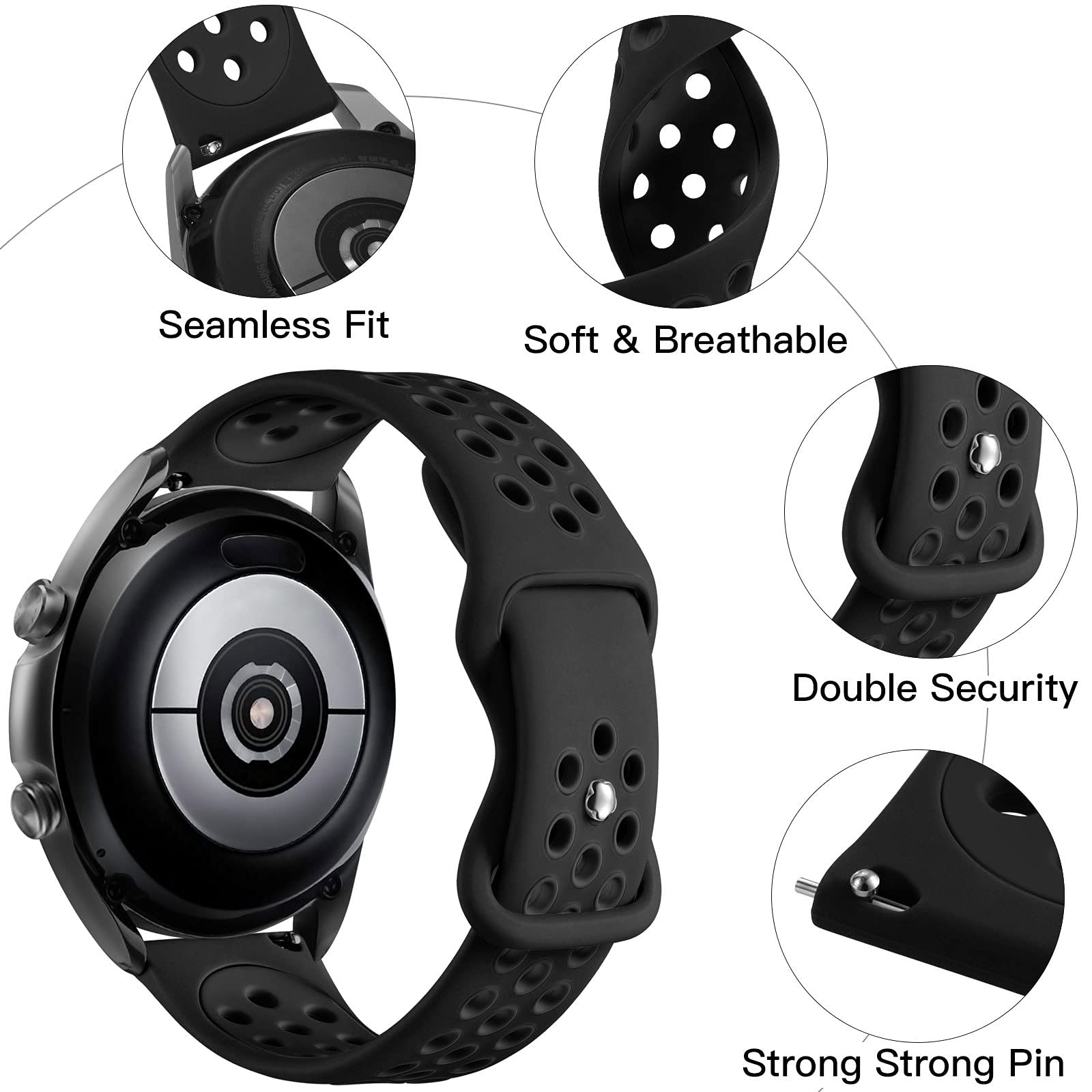 Easuny Sport Band Compatible For Samsung Galaxy Watch 3 45Mm/Galaxy Watch 46Mm /Gear S3 Frontier,22Mm Quick Release Silicone Bre