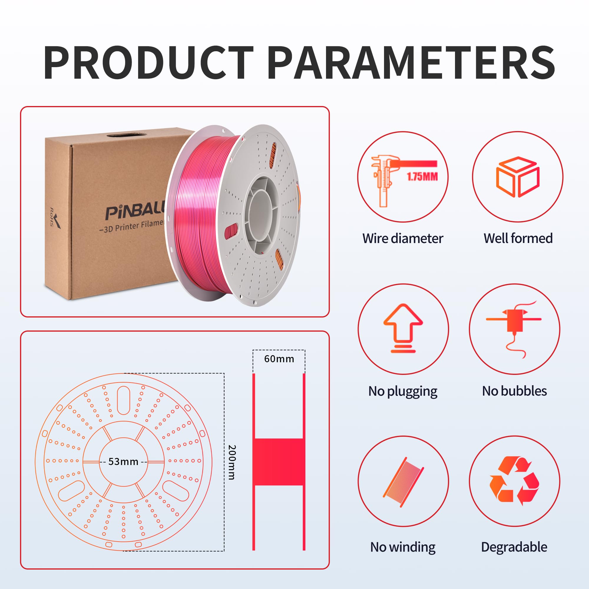 Pinball Silk Pla Tri Color Filament 1.75Mm 3D Printer Filament Coextrusion Red Gold Purple Tri-Colors Metal-Like Shiny Silk Pla