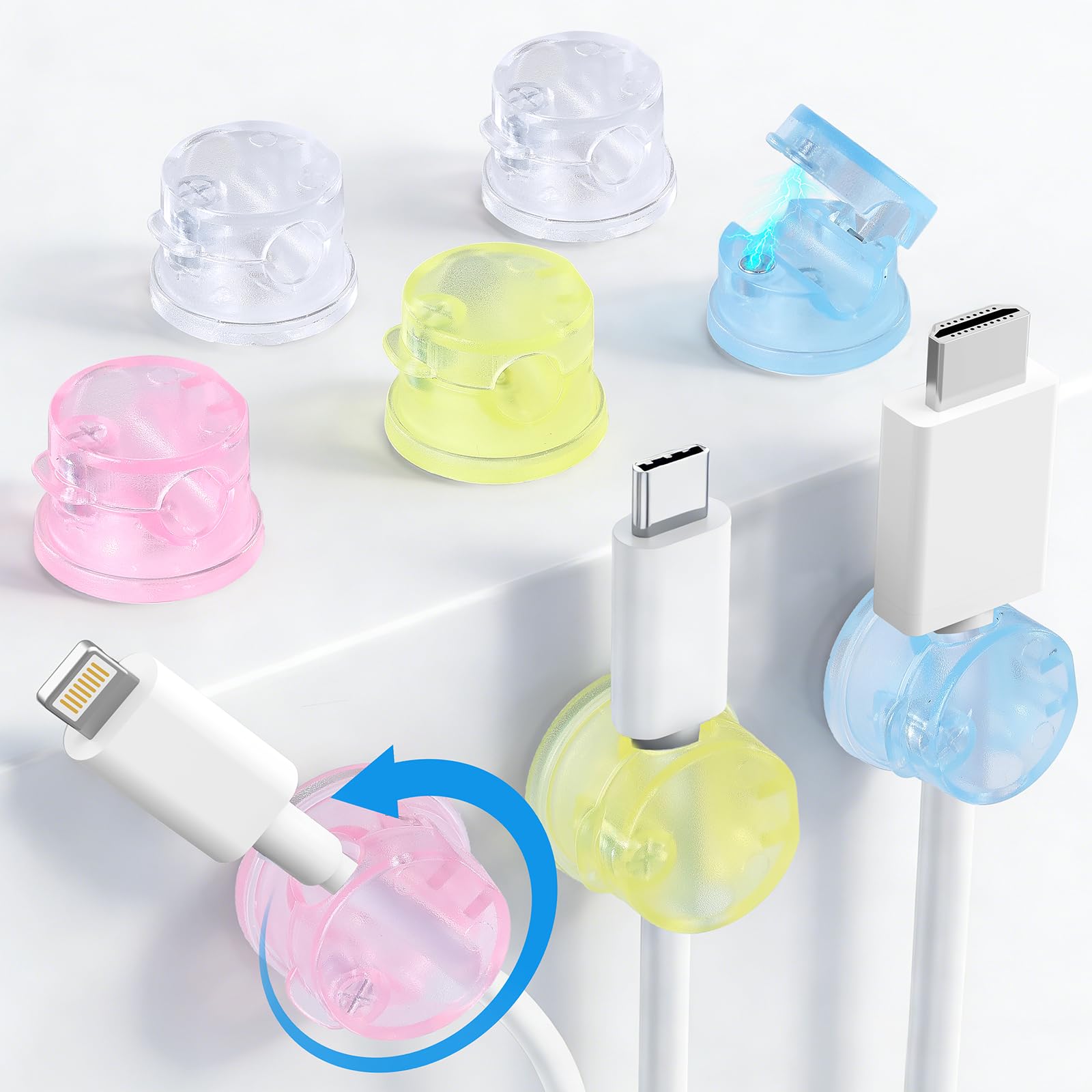 Agptek 8 Pack Magnetic Cable Clips, 360 Rotatable Cord Holder, Colorful