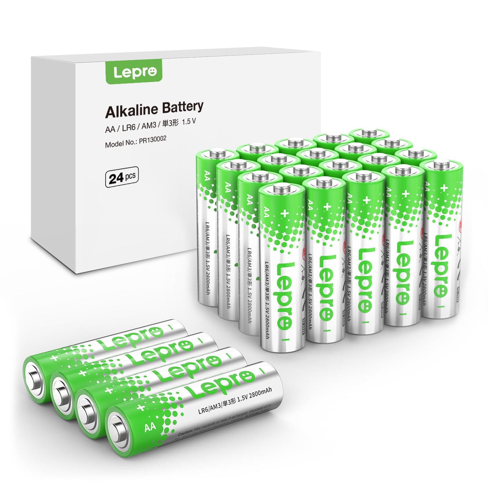 Lepro AA Batteries 24 Pack, Double A Batteries with 2800mAh Max Long-Lasting, 1.5V High Performance Alkaline Power