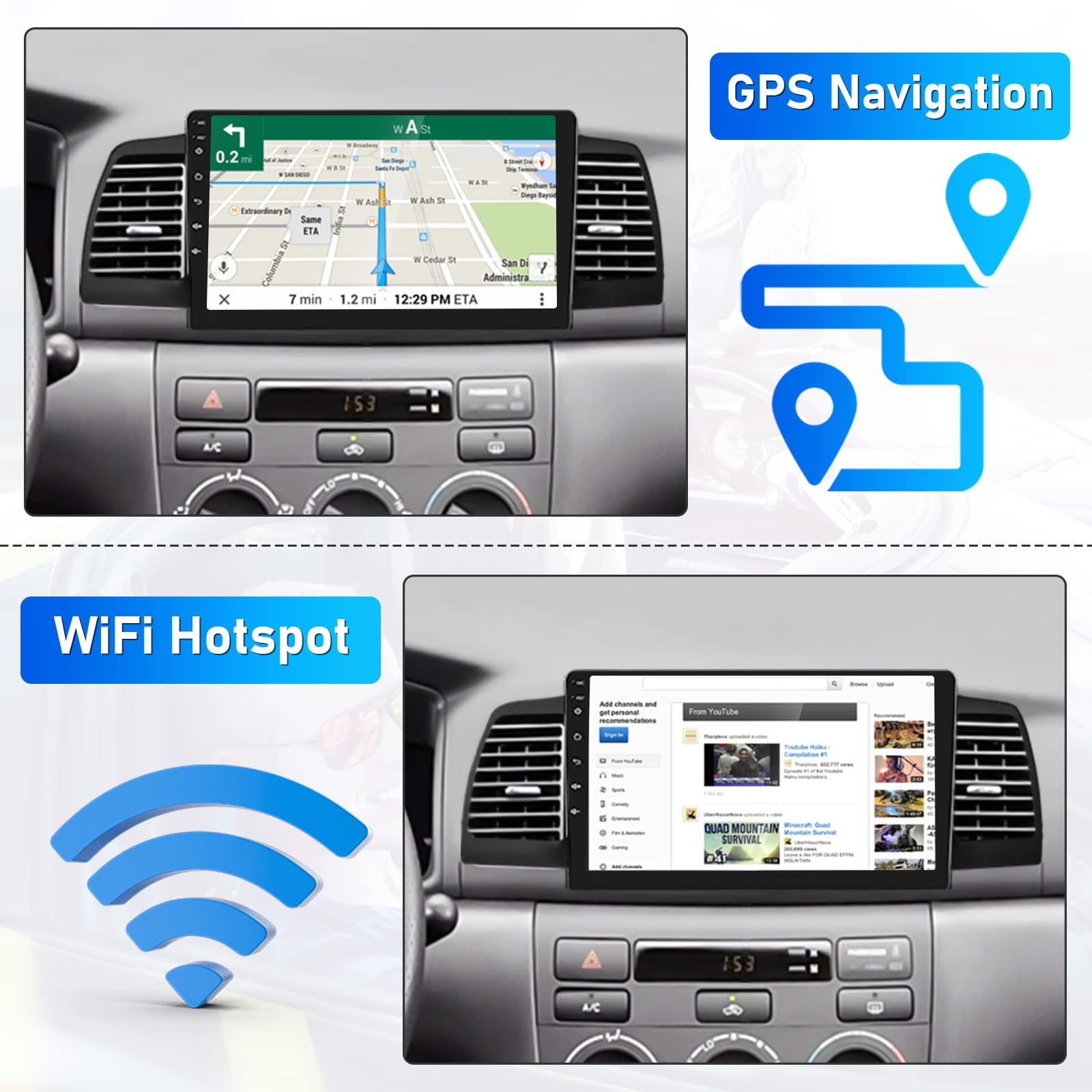 Roinvou 2+64G Android 13 Carplay Stereo For 2005 2012 Toyota Corolla Ex, Wireless Carplay Radio With Android Auto, 9'' Touch Scr