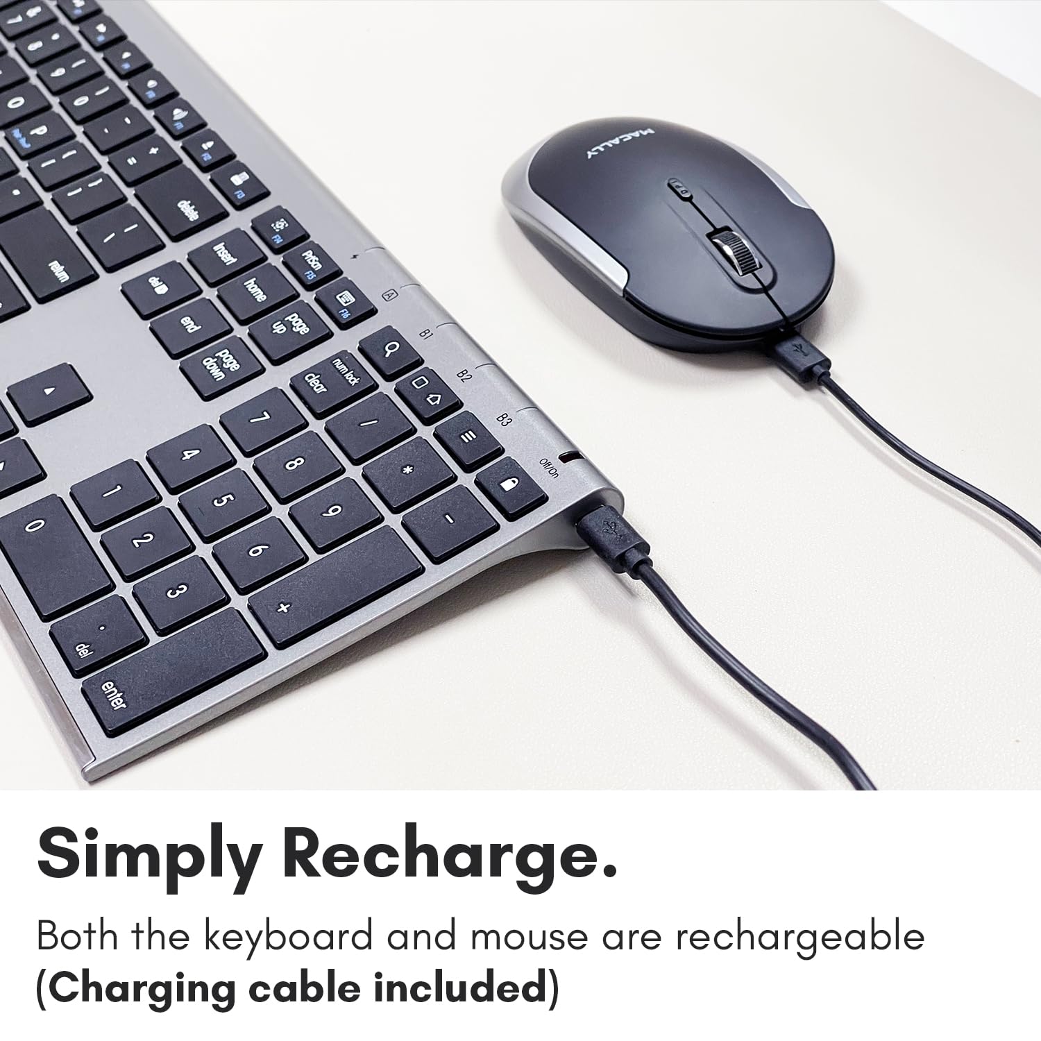 Macally Premium Bluetooth Keyboard And Mouse For Mac | Compatible Apple Wireless Keyboard And Mouse Combo (110 Keys Multi-Device