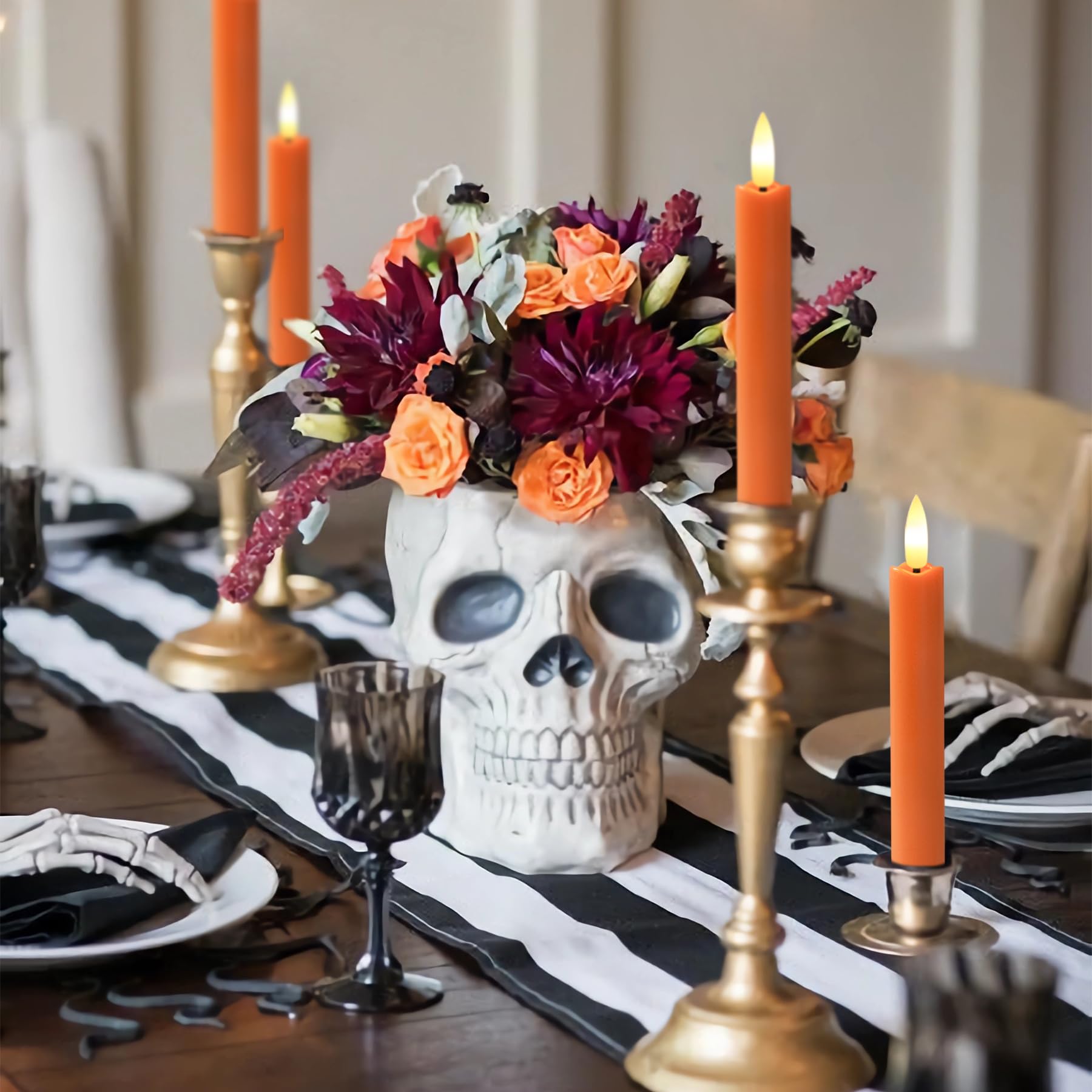 Yeelida Orange Flameless Led Taper Candles With Remote Control, 0.78''X 6.4'' Long Lasting Plastic Battery Operated Flickering S