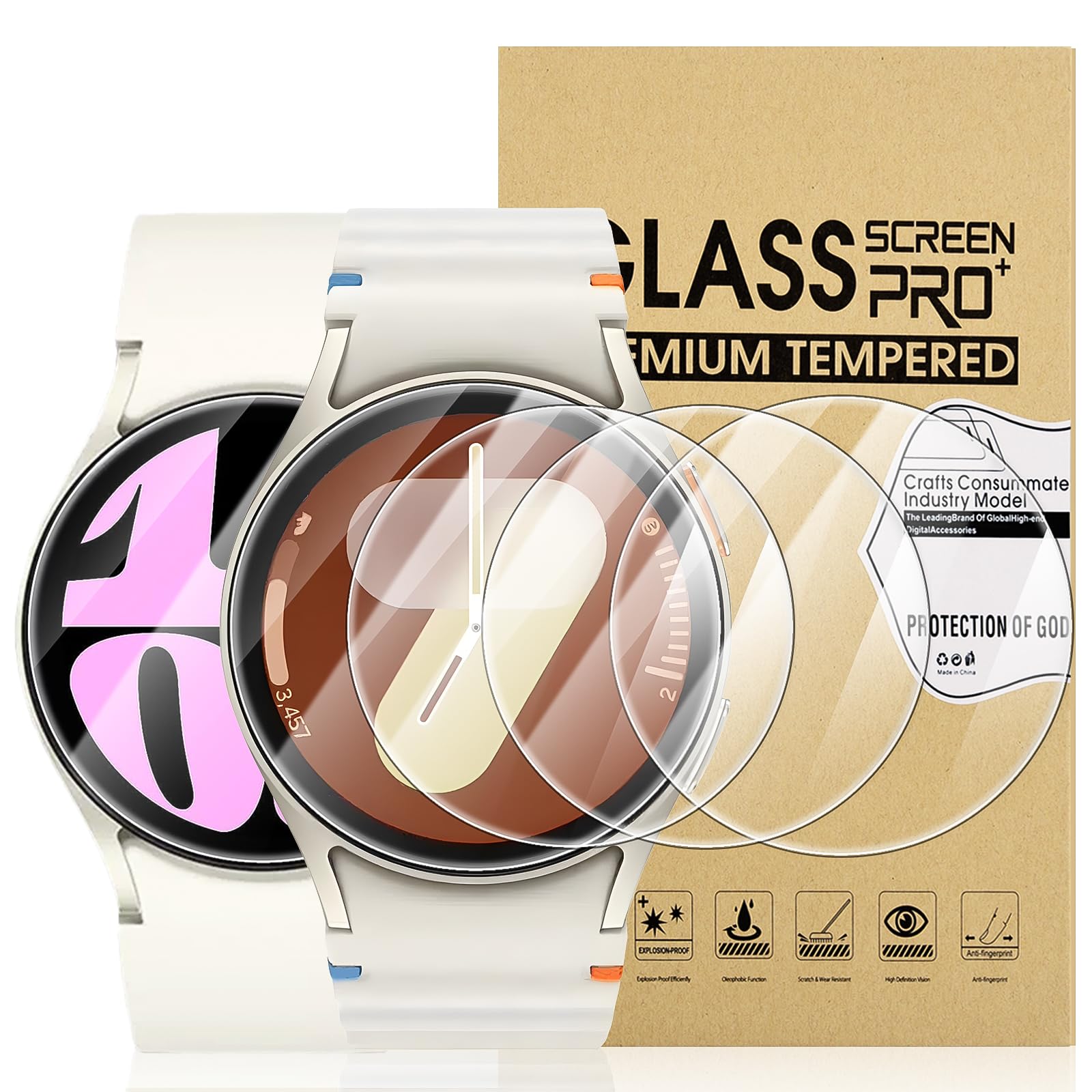 Suoman 4 Pack For Samsung Galaxy Watch 6/Galaxy Watch 7 40Mm Screen Protector Tempered Glass,[Anti Scratch]2.5D 9H Hardness Ultr