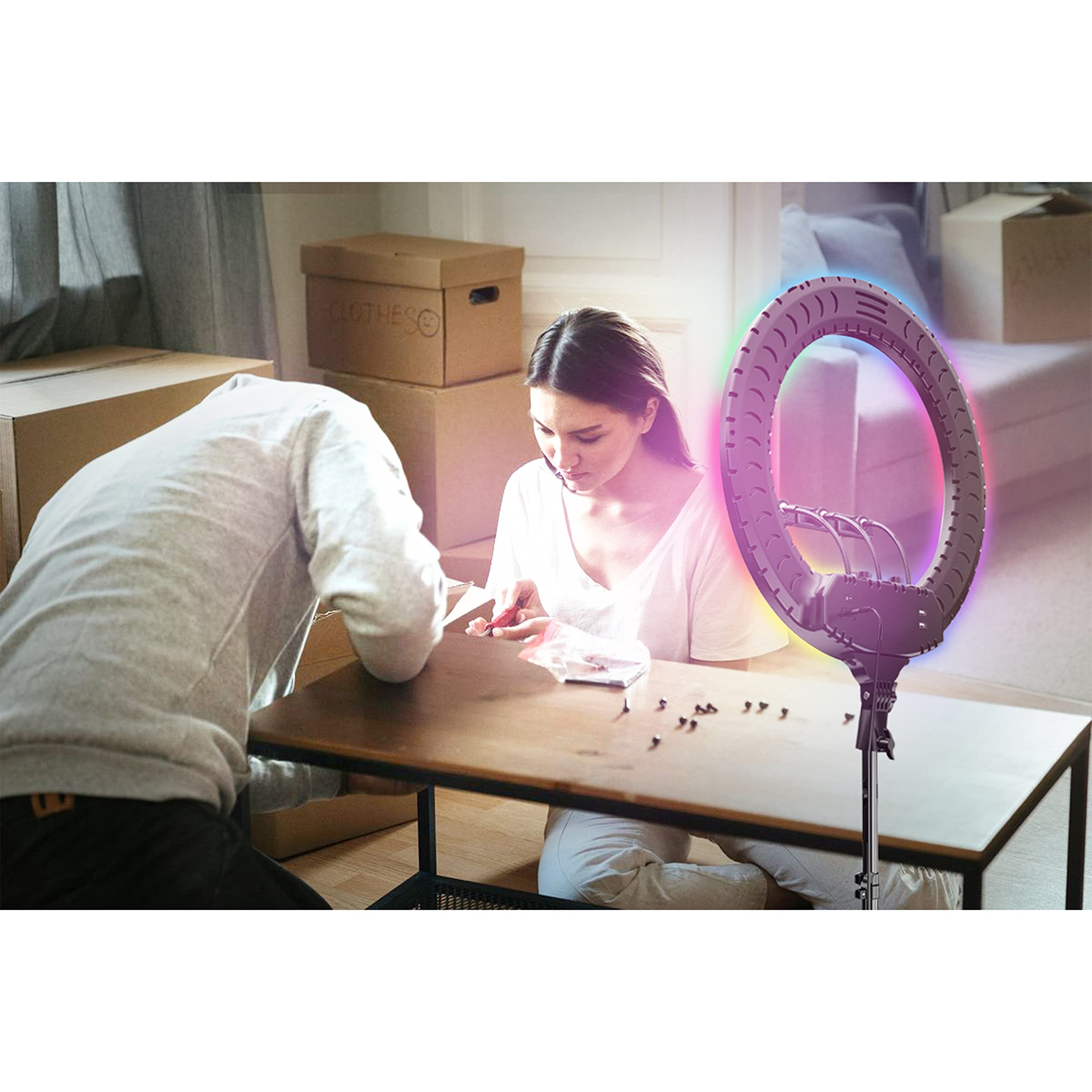 Supersonic Sc 3830Rgb 18 Inch Ring Light With Rgb, Tripod Stand, 3 Phone/Device Holders, 3 Lighting Modes, 400 Led Bulbs, 18 Rgb