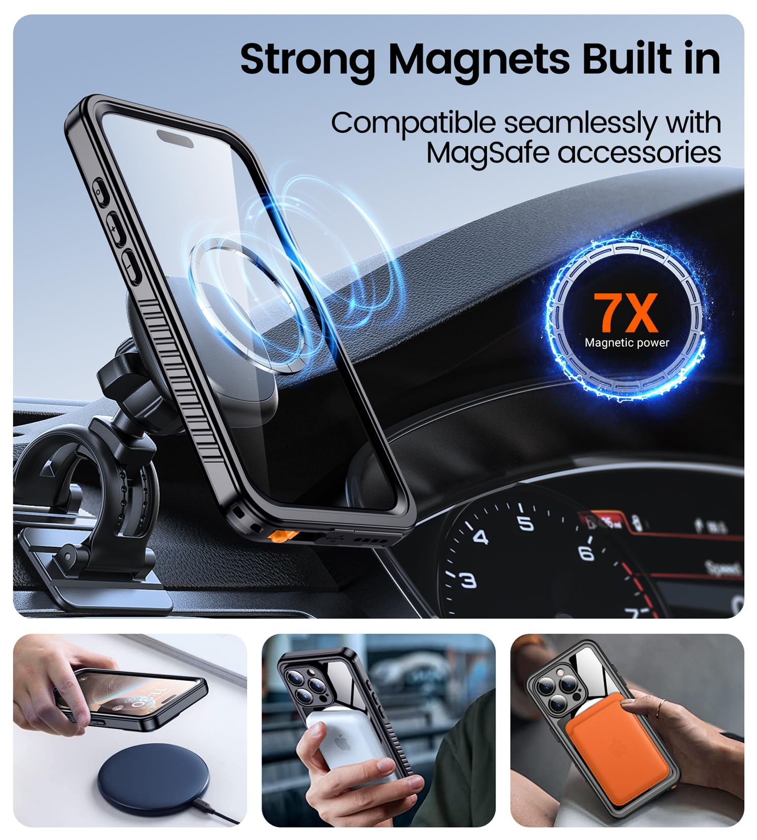 Temdan Magnetic For Iphone 16 Pro Max Case Waterproof,Built In Screen Protector[Ip68 Underwater][Upgrade Military Dropproof][Com