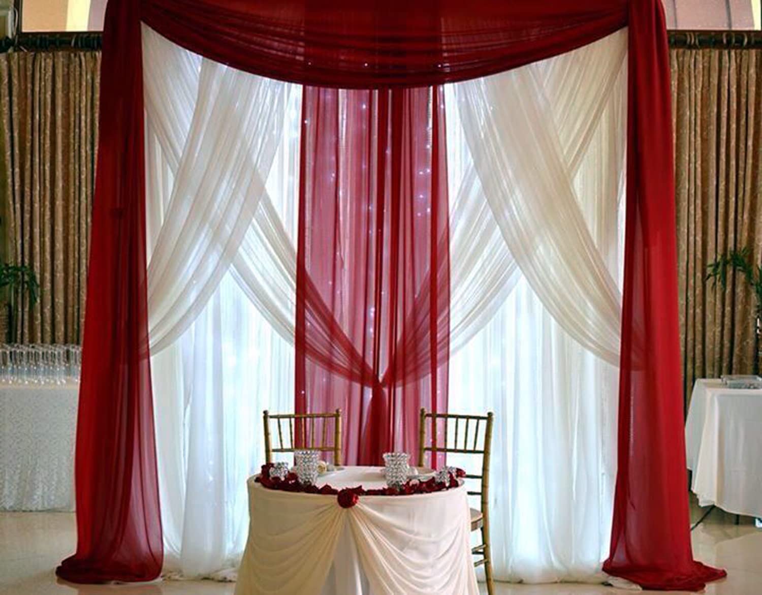 Wedding Arch Draping Fabric, 1 Panel 18Ft Burgundy Sheer Backdrop Curtain Chiffon Fabric Drapery Sheer Voile Scarf Draping Panel