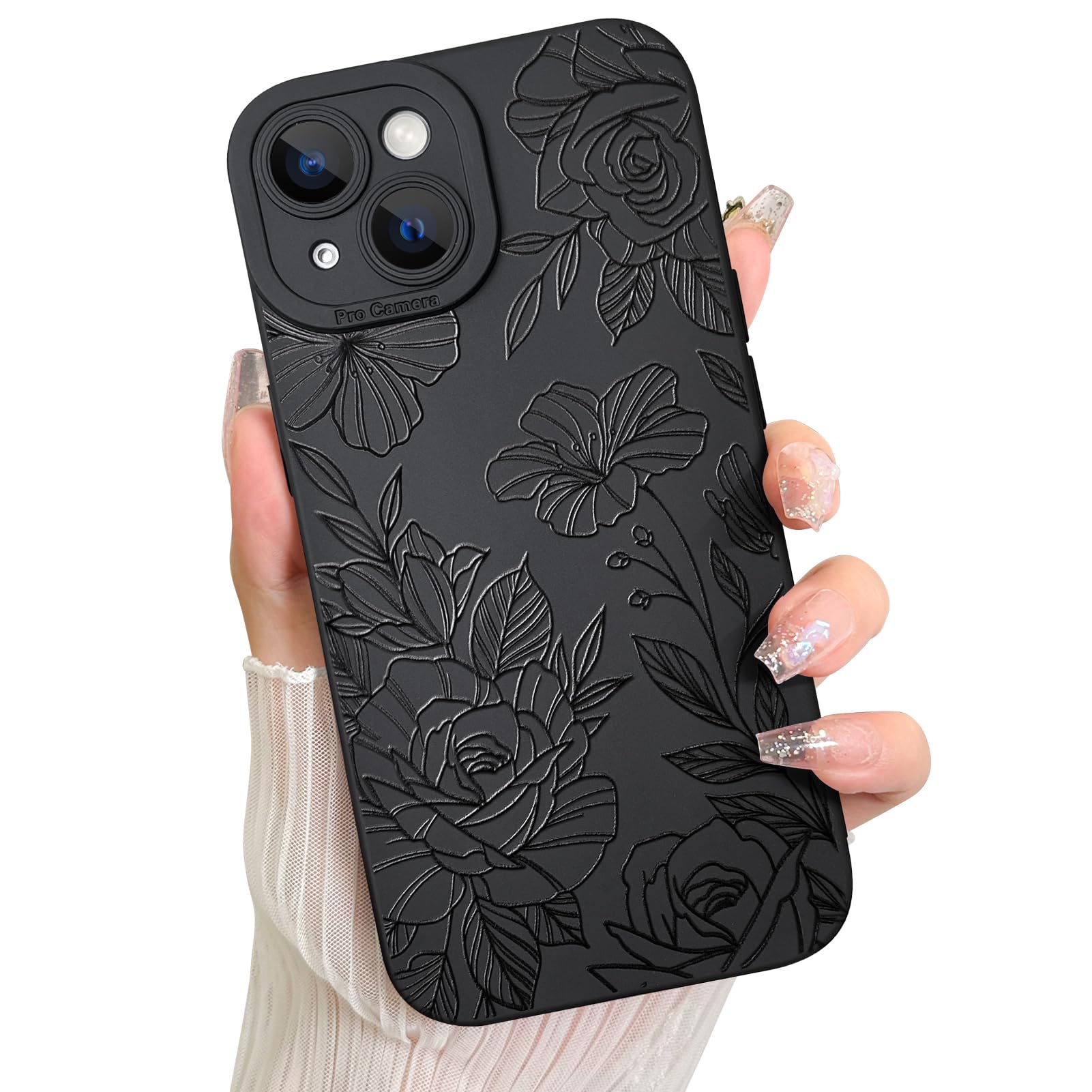 Lsl Case For Iphone 14 Black Floral Flower Pattern Print Case Soft Tpu Full Camera Lens Anti Drop Anti Scratch Shockproof Protec
