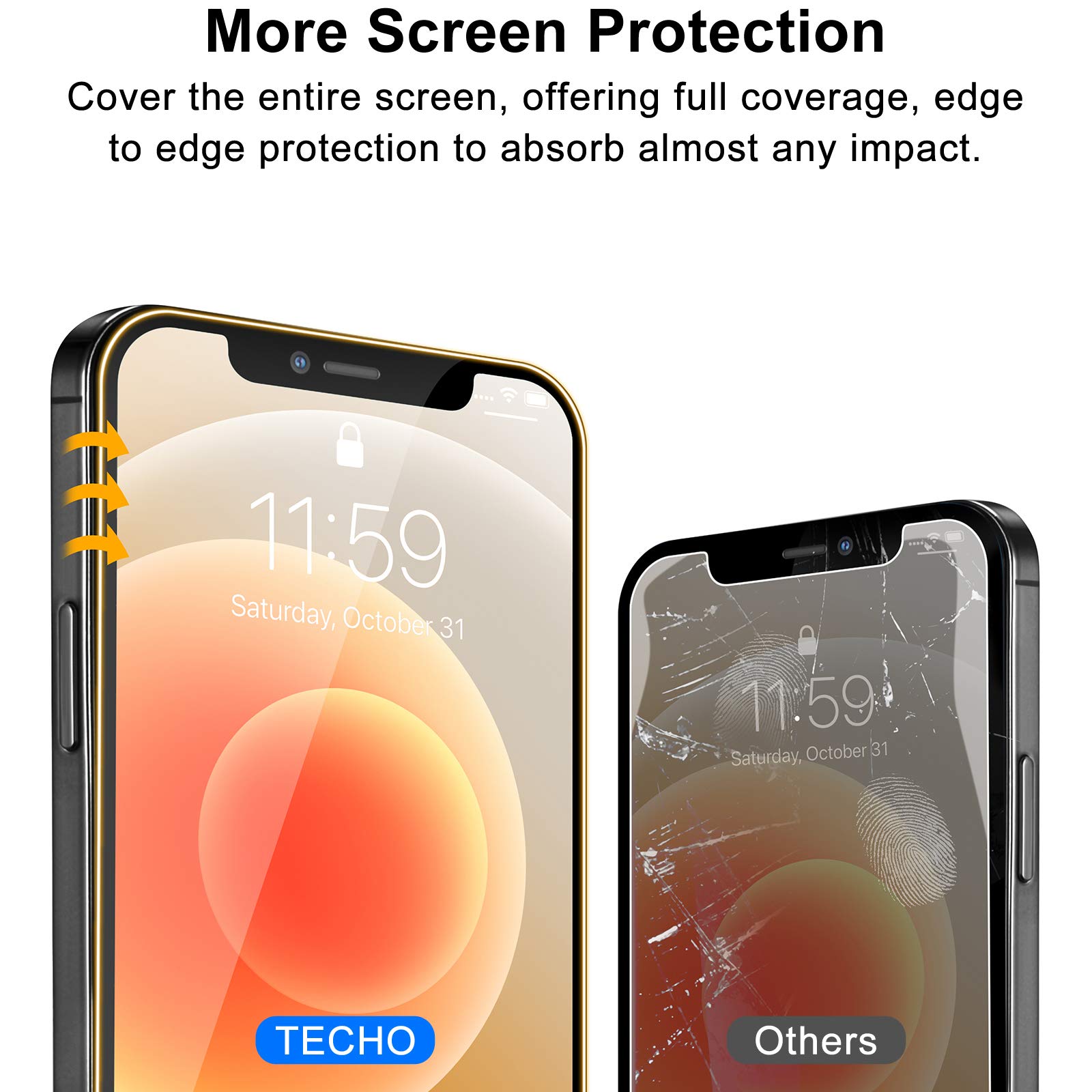 Techo Privacy Screen Protector Compatible With Iphone 12 / Iphone 12 Pro (Edge To Edge Full Coverage) Anti Spy Tempered Glass Fi