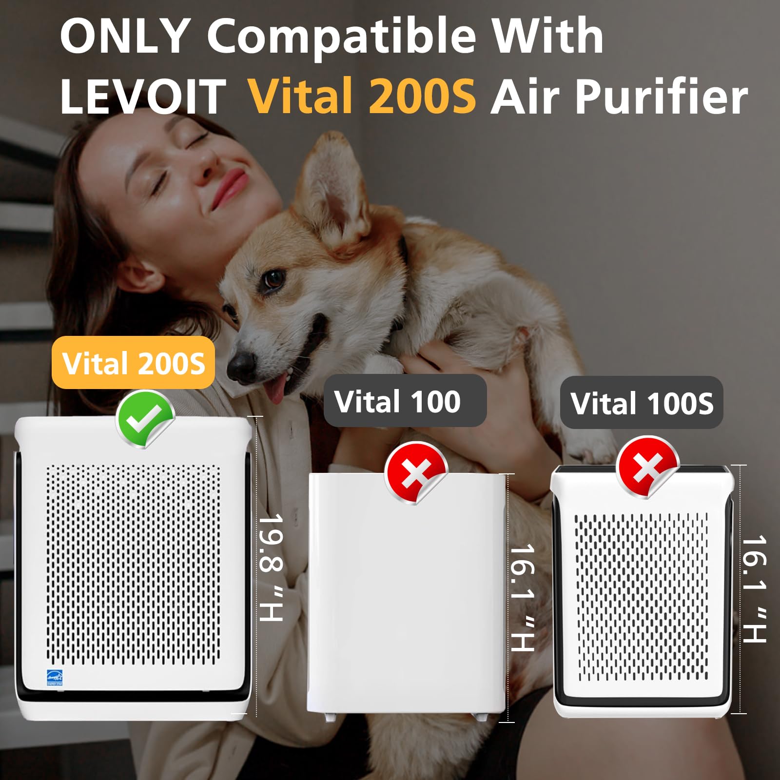 Vital 200S Pet Replacement Filter For Levoit Vital 200S And Vital 200S P Air Purifier, H13 True Hepa And High Efficiency Activat