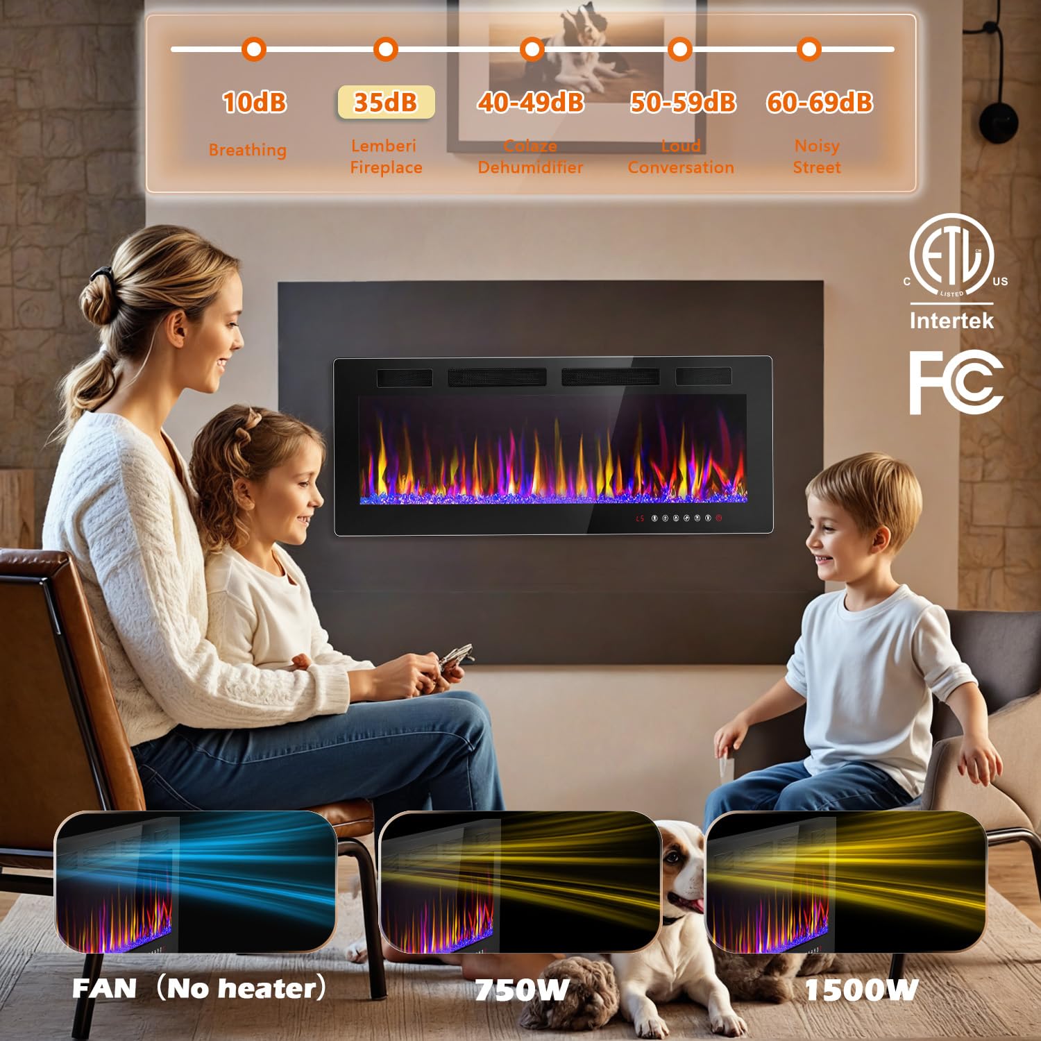 Lemberi 42 Inch Electric Fireplace Recessed And Wall Mounted,750/1500W Fireplace Heater And Linear Fireplace With Touch Screen C