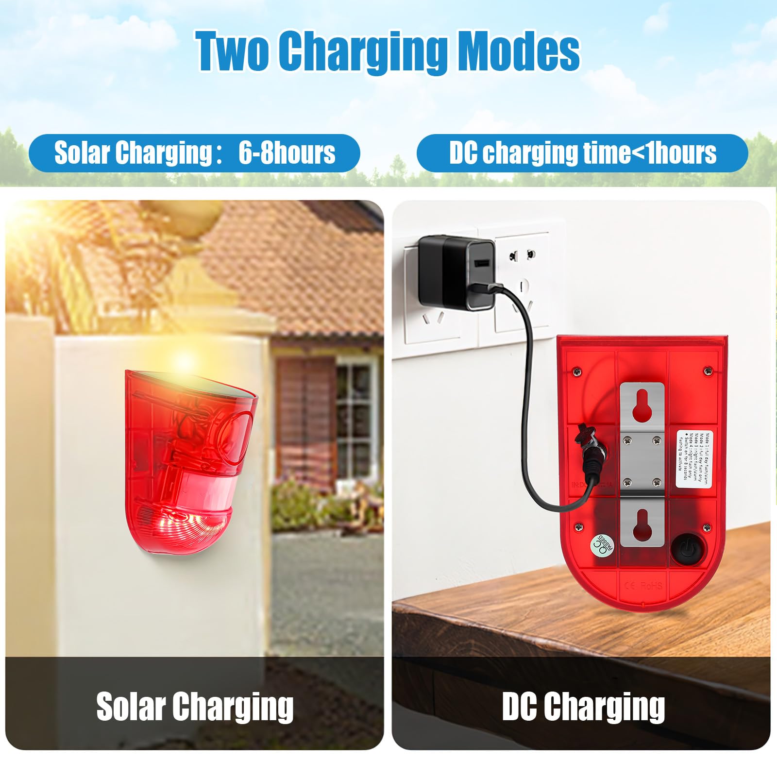 Qualirey Solar Sound And Light Alarm Motion Sensor 129Db Outdoor Dog Baking Security Siren Waterproof Motion Activated Detector