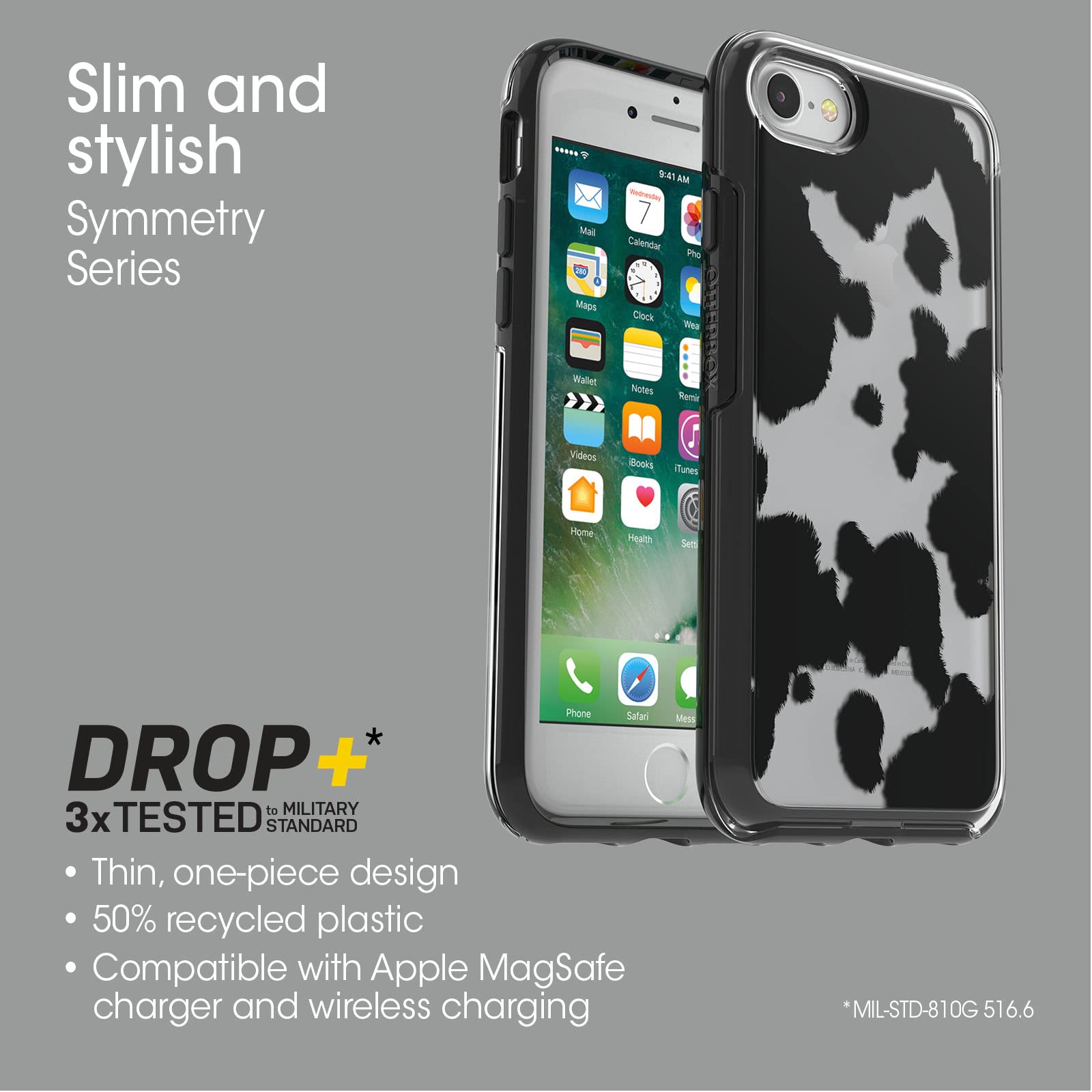 Otterbox Iphone Se 3Rd/2Nd Gen, Iphone 8/7 (Not Compatible With Plus Sized Models) Symmetry Series Case   Cow Print, Ultra Sleek