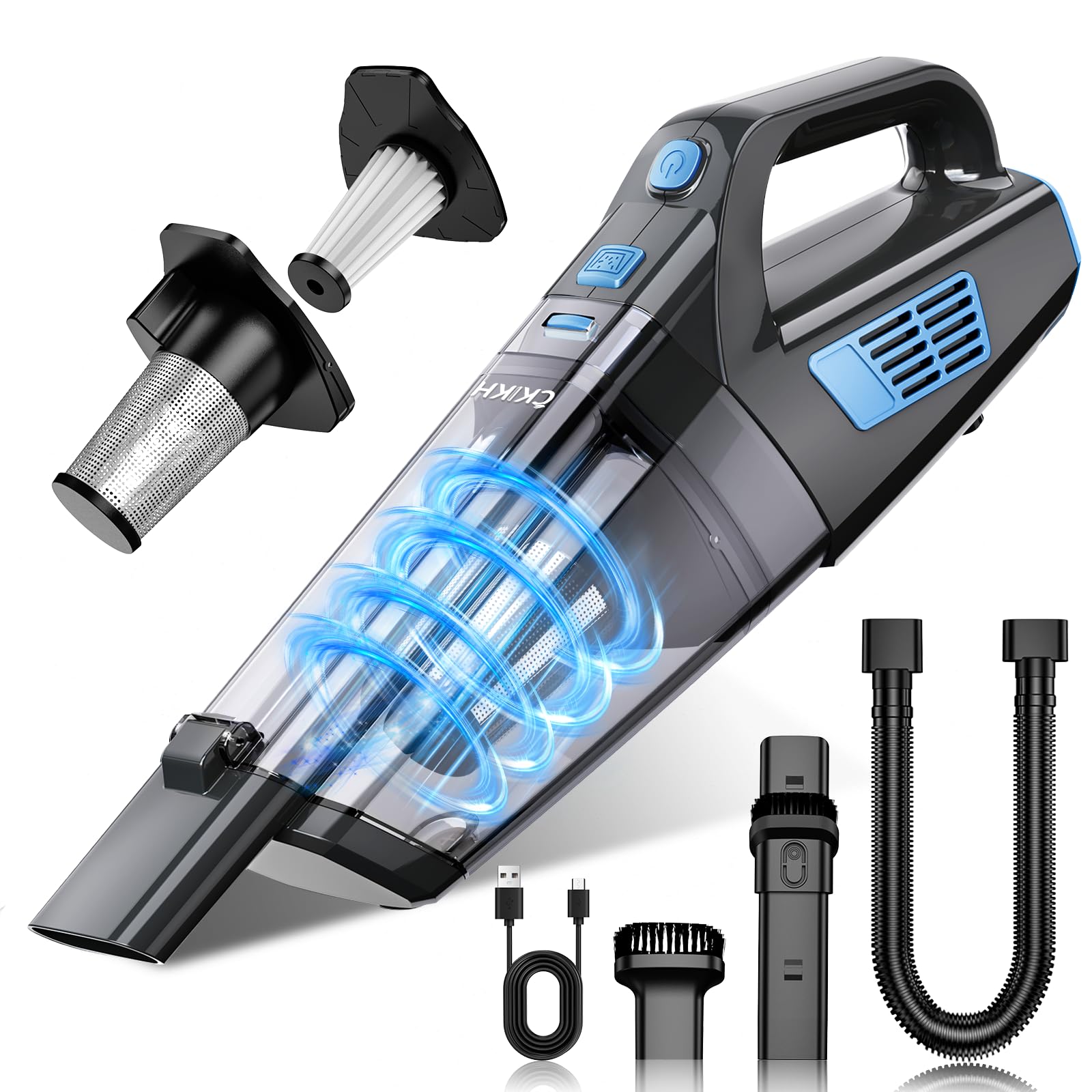 Ckikh Handheld Vacuum Cordless, 15000Pa Strong Suction Hand Held Car Vacuum Cleaner Portable With Multinozzles & Washable Filte
