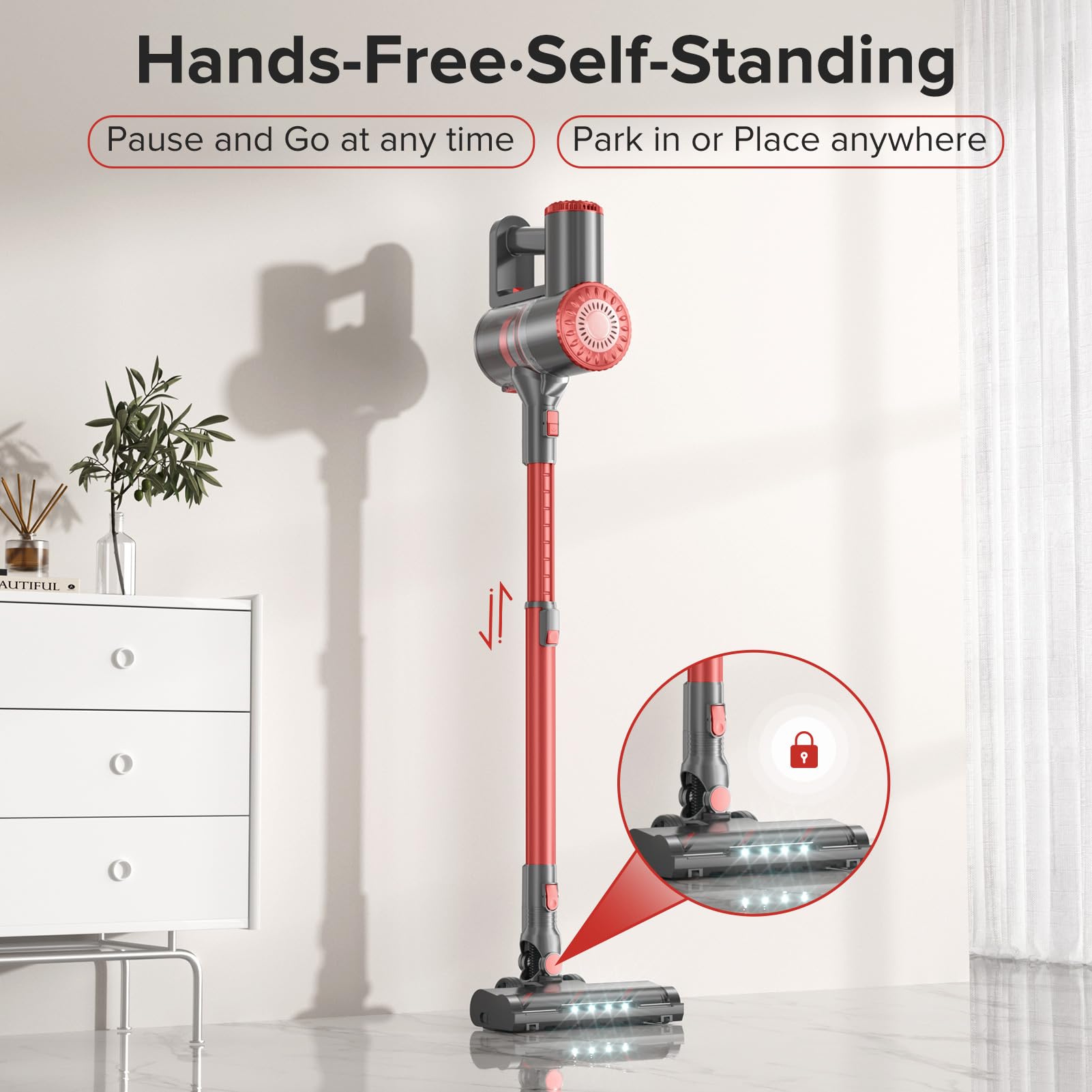 Housbrush Cordless Vacuum Cleaner With Self-Standing, Powerful Stick Vacuum Cleaners For Home, 8-In-1 Lightweight Rechargeable V