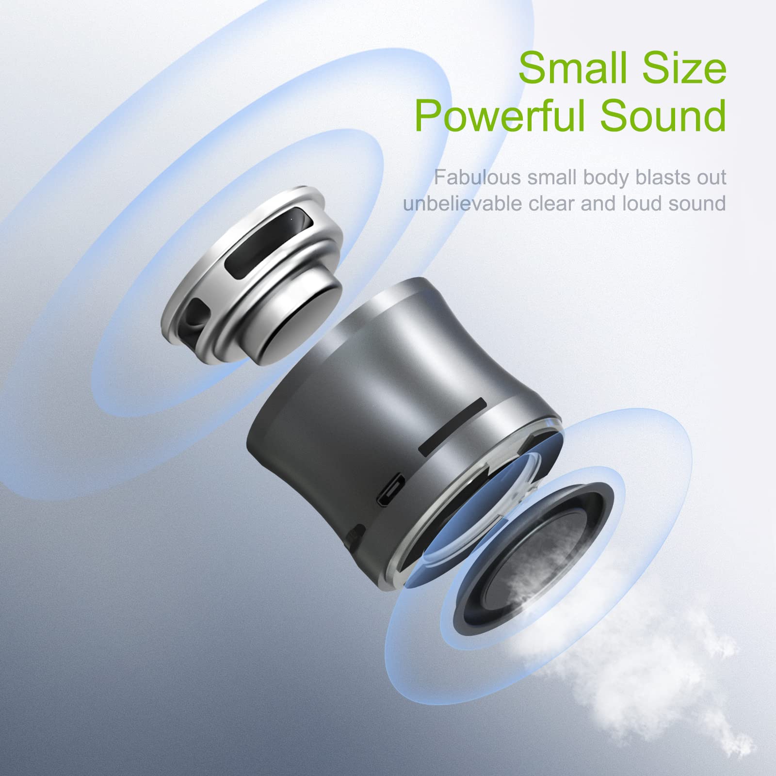 Ewa A109Mini Bluetooth Speaker With Bass Radiator,Enhanced Impactive Bass,Portable Loud Speaker,Perfect Travel Wireless Speaker For Home,Hiking And More (Gray)