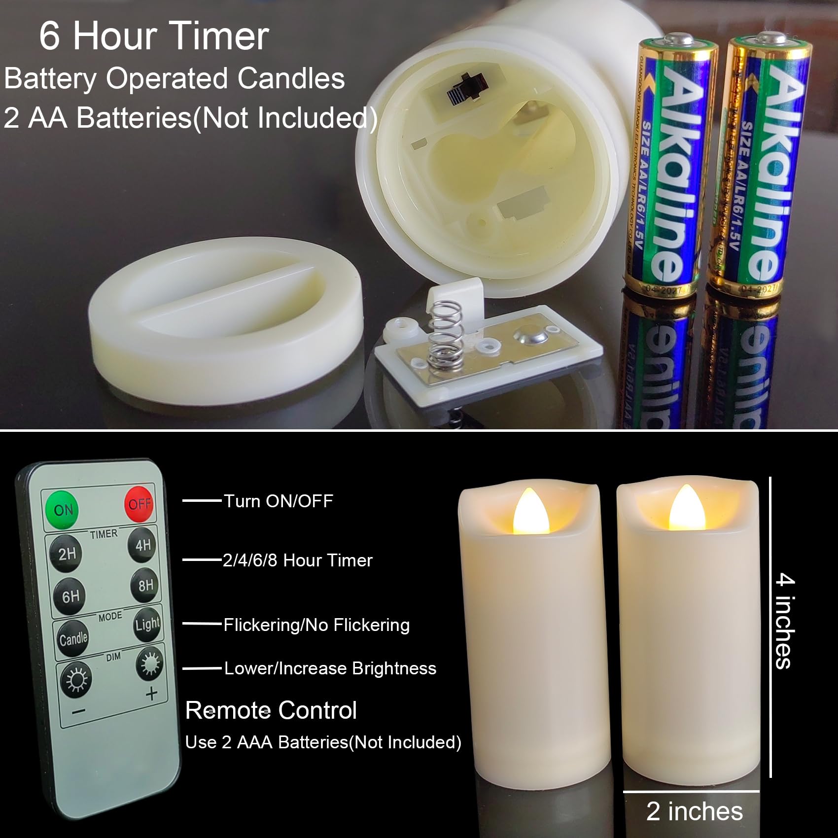 2''X4'' Outdoor Led Battery Operated Candles With Timer/Remote Plastic Flickering Waterproof Flameless Candles Wedding Party Hal