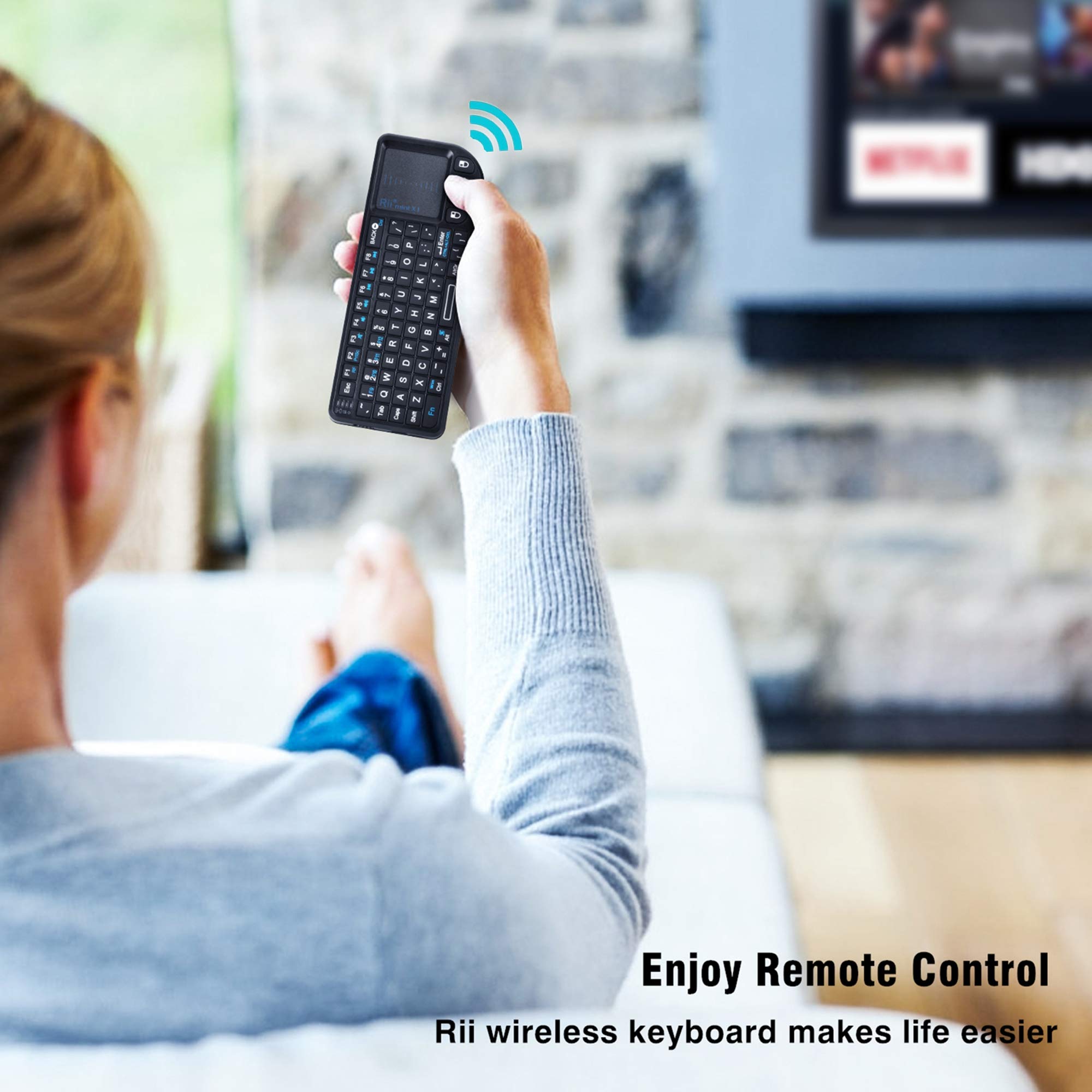 Rii Mini Wireless Keyboard With Touchpad&Qwerty Keyboard,Support Bluetooth &2.4G Connection,Built In Laser Pointer, Backlit Port