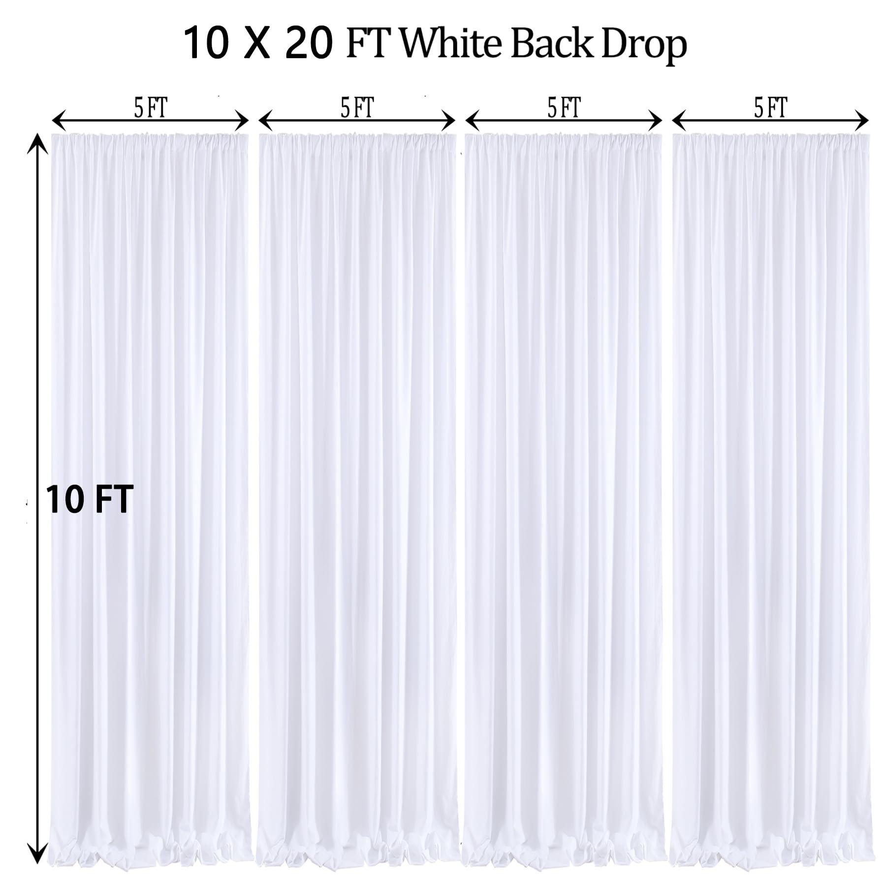 10Ft X 20Ft White Backdrop Curtain Panels For Parties, Thick Wrinkle Resistant Polyester Wedding Backdrop Drapes For Party Birth