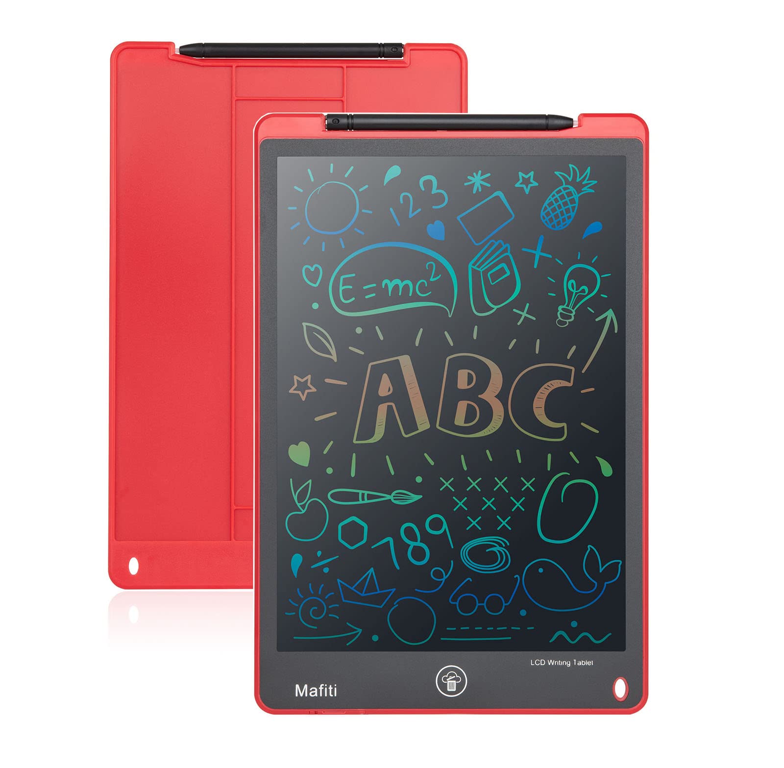 Mafiti Lcd Writing Tablet 12 Inch Colorful Electronic Writing Drawing Pads Doodle Board For Kids Boys Girls Red With Folio Cardb