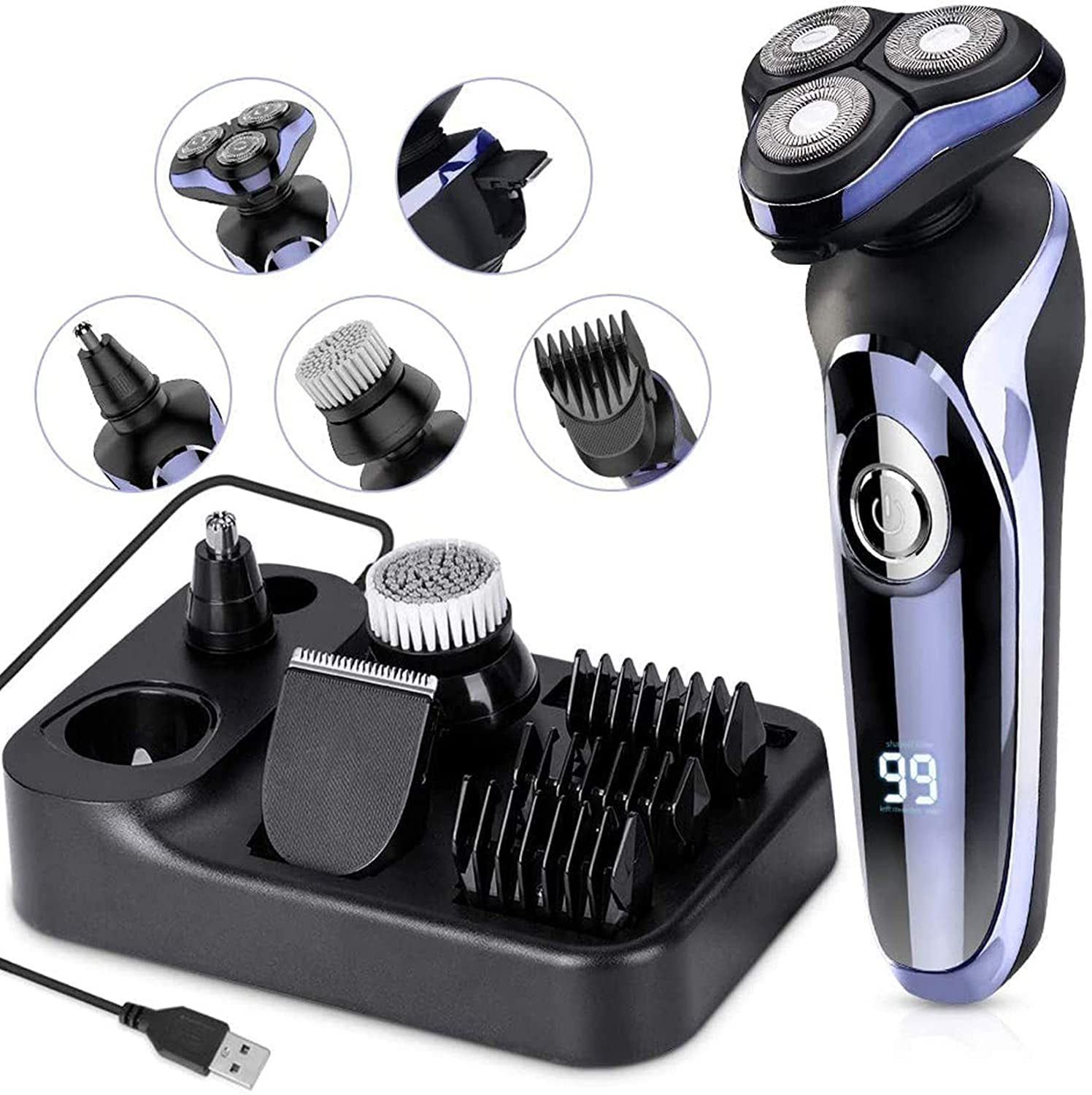 Electric Razor For Men, 4 In 1 Rotary Men Shaver Beard Trimmer, Electric Shaver Waterproof Usb Fast Charging, Cordless Beard, No