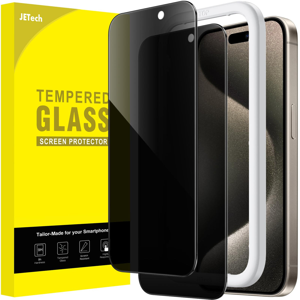 Jetech Privacy Screen Protector For Iphone 15 Pro Max 6.7 Inch, Anti Spy Tempered Glass Film With Easy Installation Tool, 2 Pack