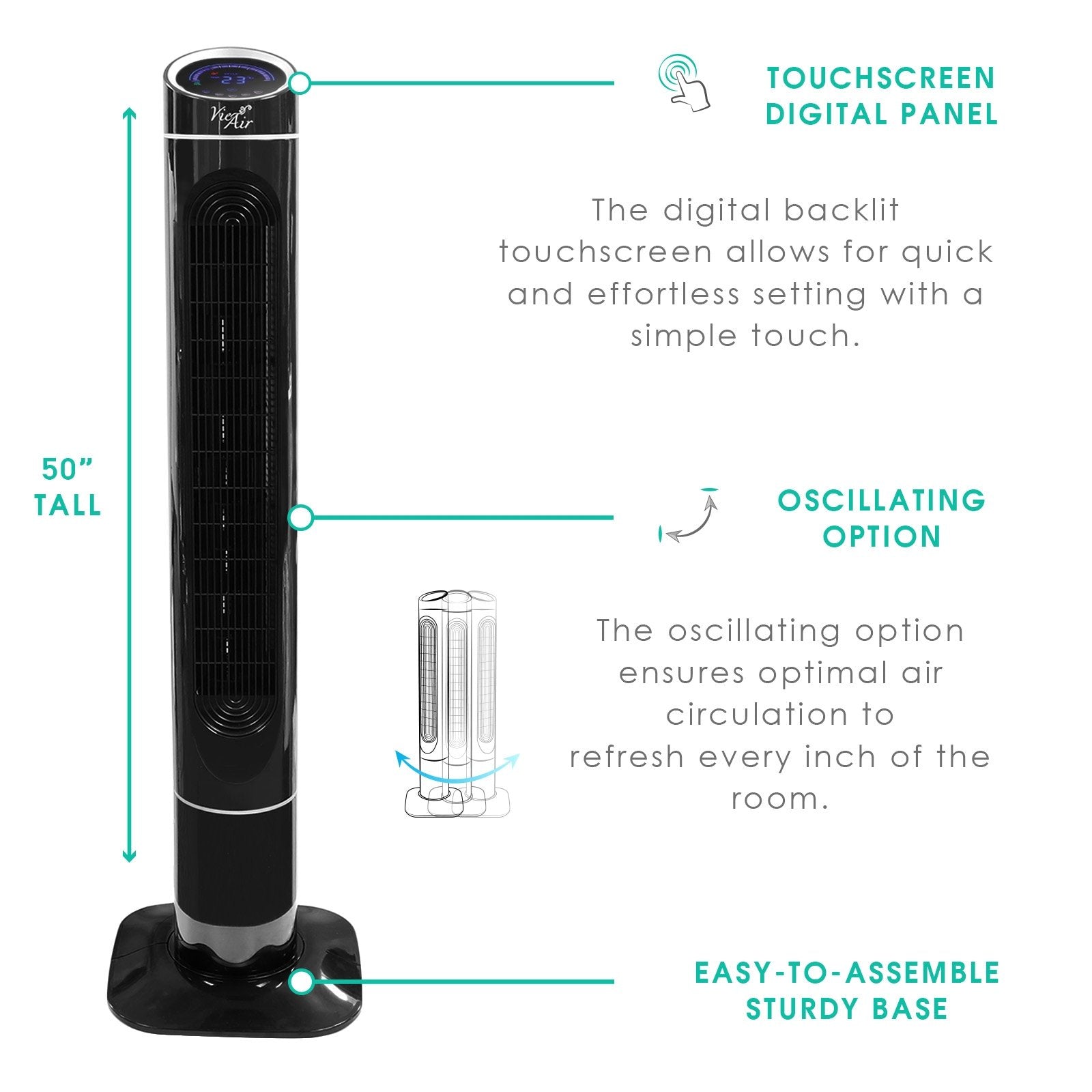 Vie Air Fan Collection, 50'' X 14.50'' X 14.25'', Black