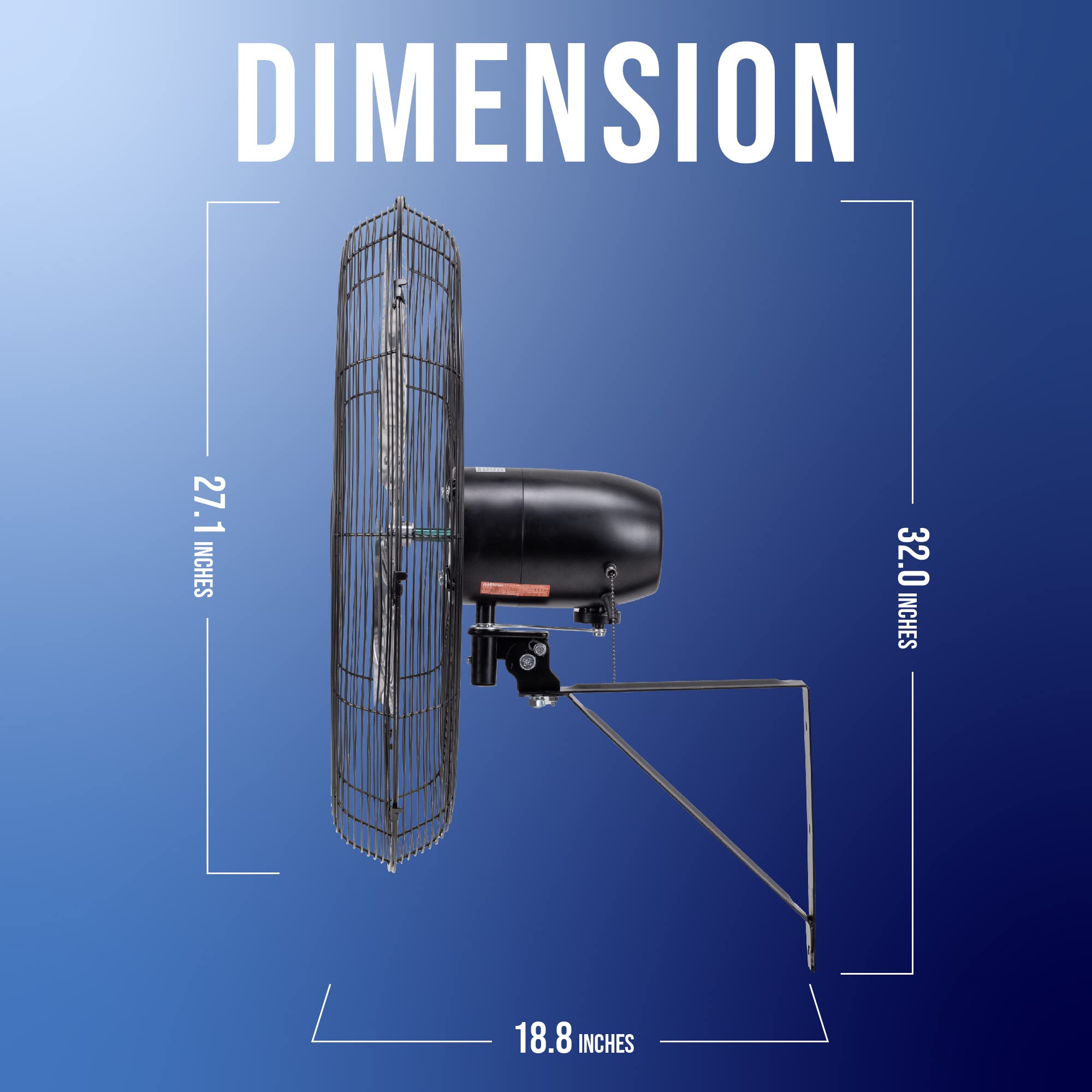 Tornado 24 Inch Pro Series High Velocity Oscillating Wall Mount Fan For Commercial, Industrial Use 3 Speed 7600 Cfm 6.6 Ft Cord