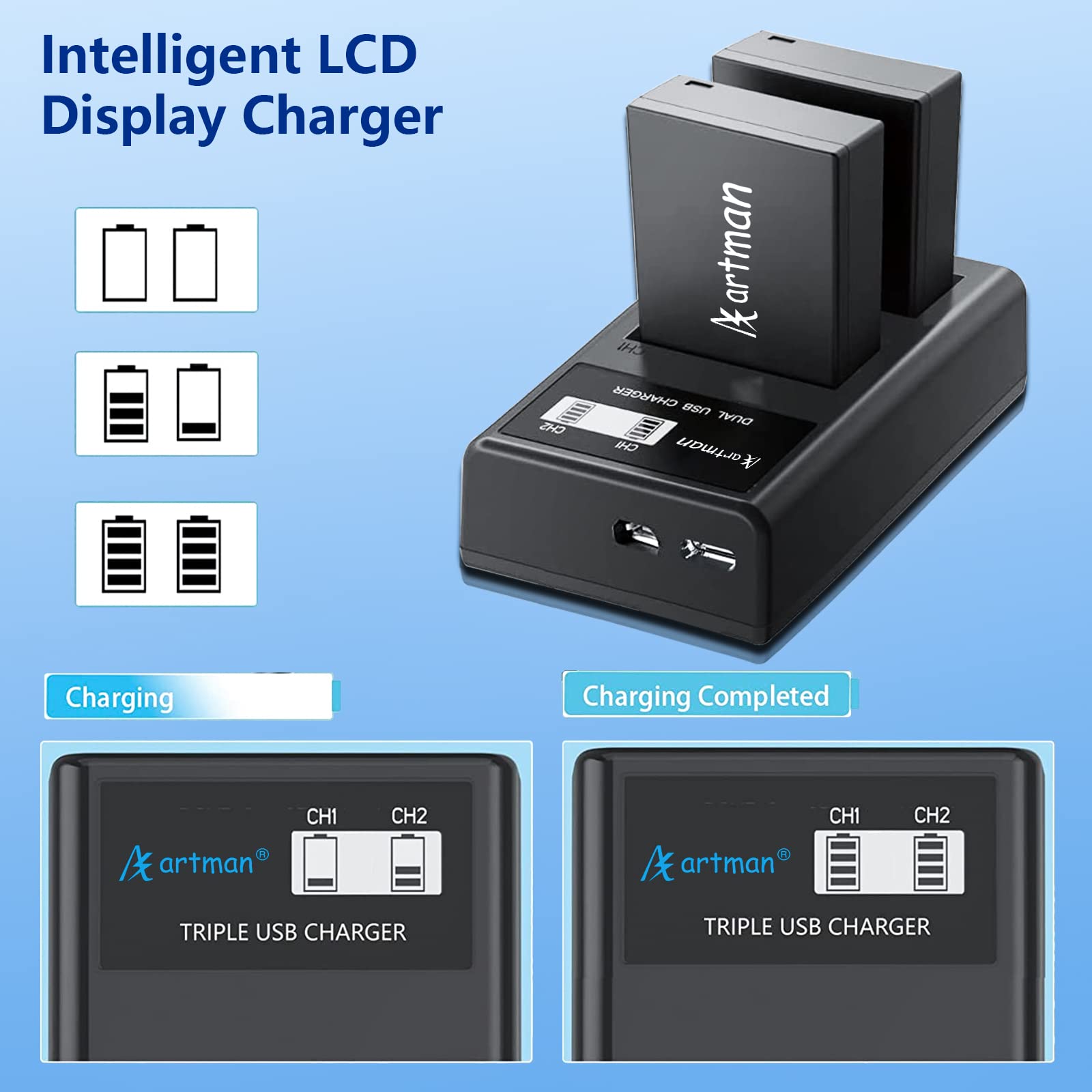 Artman Np W126 Np W126S Battery And Lcd Dual Charger For Fujifilm X100V, X100Vi, X100F, X T100, X T200, X T1, X T2, X T3, X T10,