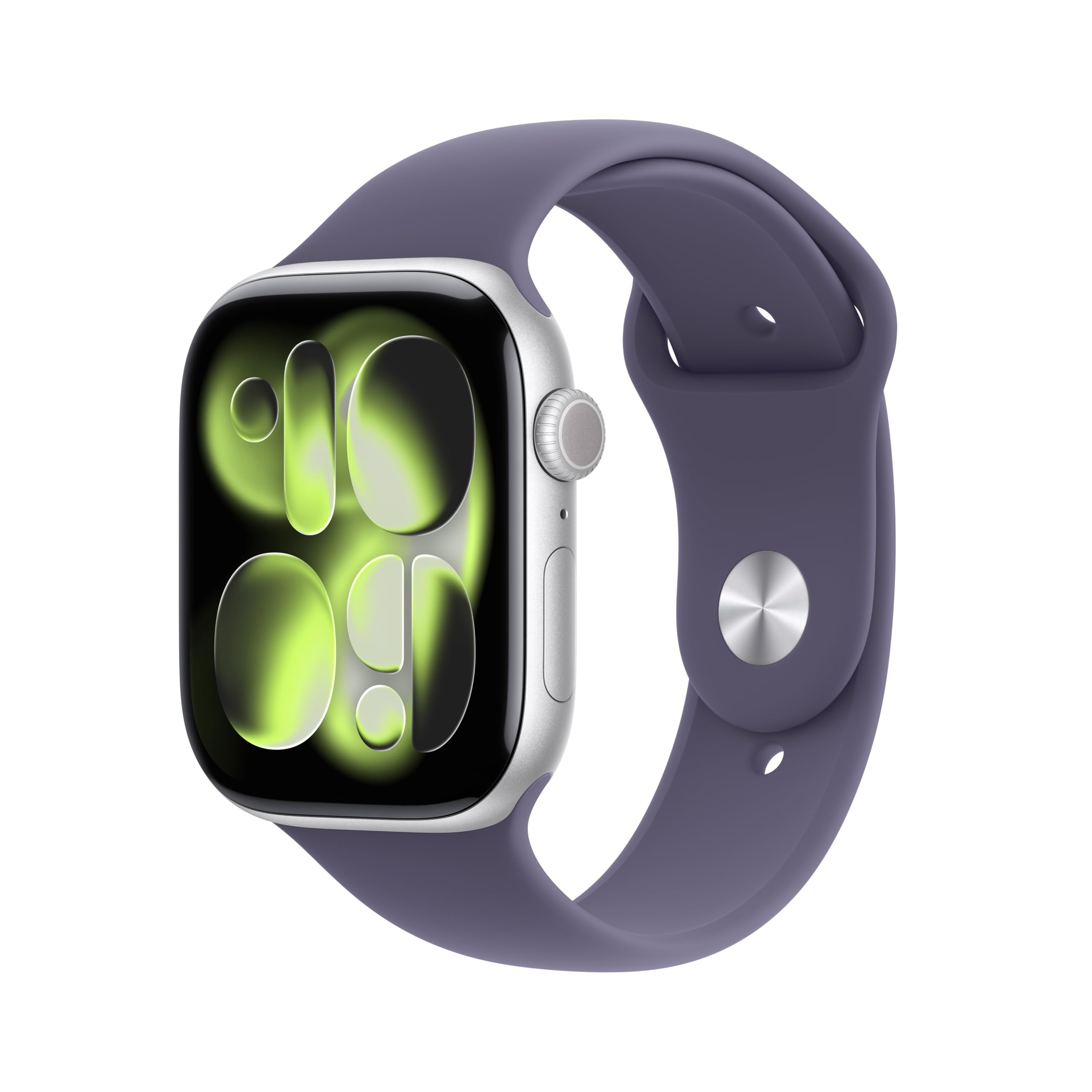 Apple Watch Series 11 [GPS 46mm] Smartwatch with Silver Aluminum Case with Purple Fog Sport Band - S/M. Sleep Score, Fitness Tra
