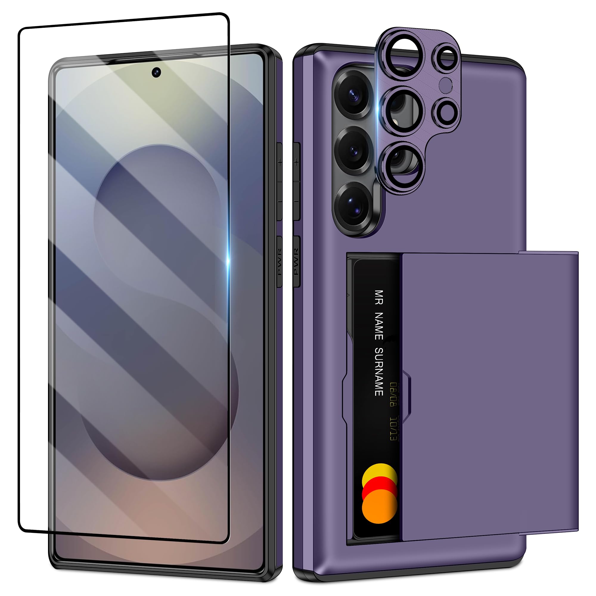 SAMONPOW for Samsung Galaxy S25 Ultra Case with Screen Protector + Camera Cover [4-in-1] Galaxy S25 Ultra Wallet Case Card Holde