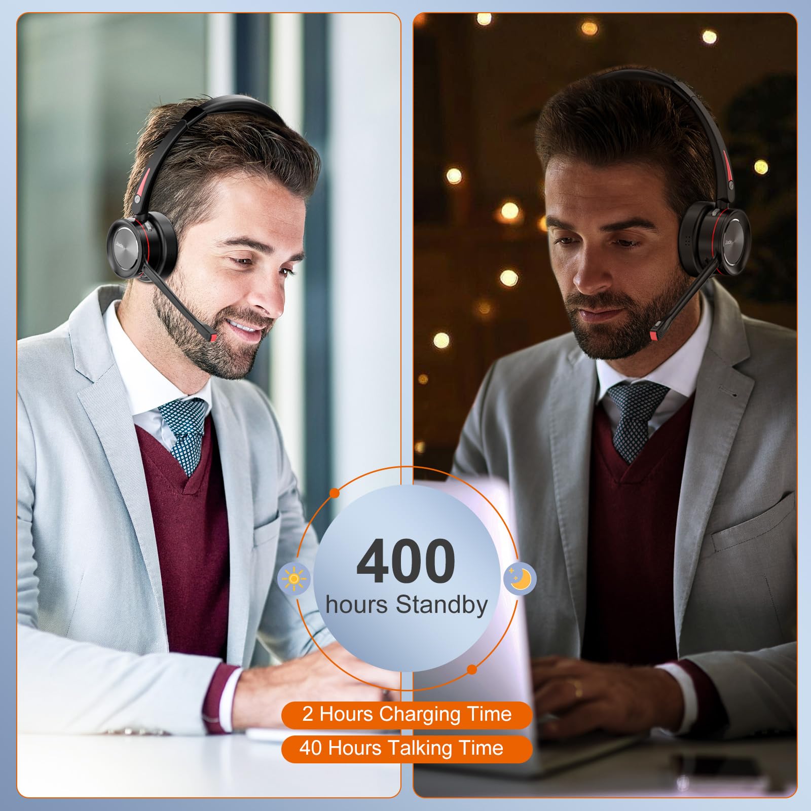 Yexatel Wireless Headset, Bluetooth Headset With Microphone For Work   Pc Headset With Mic Mute & Usb Donge For Office, Computer Headset For Teams 3Cx Online Meeting, 40H Talk Time Y890Btd Black
