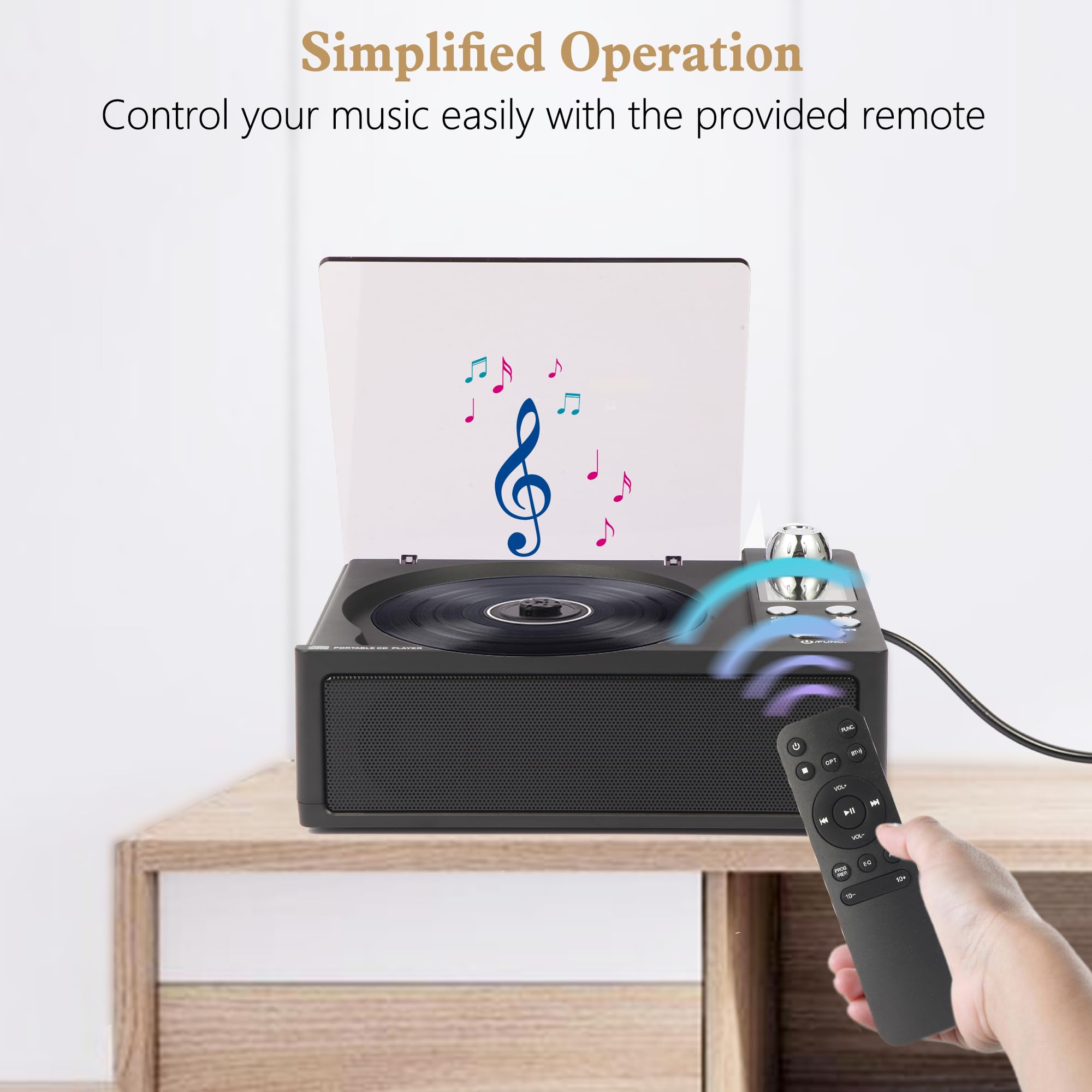 M-Amazup Cd Player Portable, Desktop Cd Players For Home With Rechargeable Battery, Dual Speakers, Support Opt/Usb/Tf Card/Aux/F