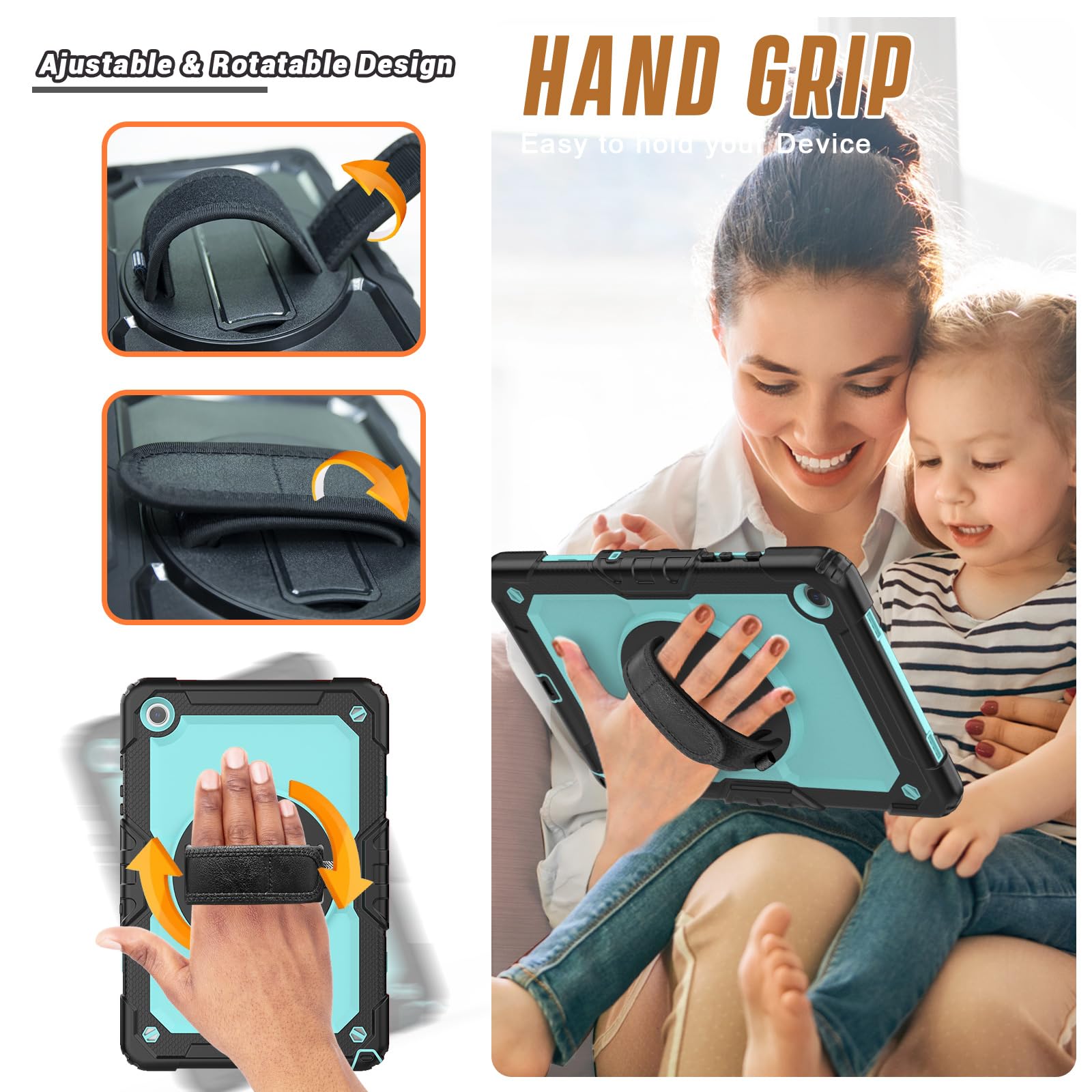 Herize Samsung Tab A9+ Case 11 Inch With Screen Protector Pen Holder | Drop Proof Silicone Rugged Protection Case W/360 Rotating