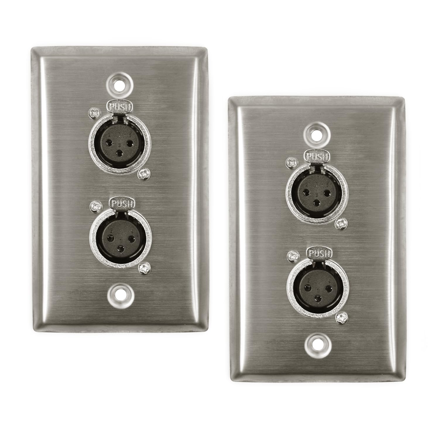 Zhupoub Dual Xlr Plugs And Plates Audio Speakers Dual Xlr Female Connectors Stainless Steel Wall Plate (2Pack) Silver