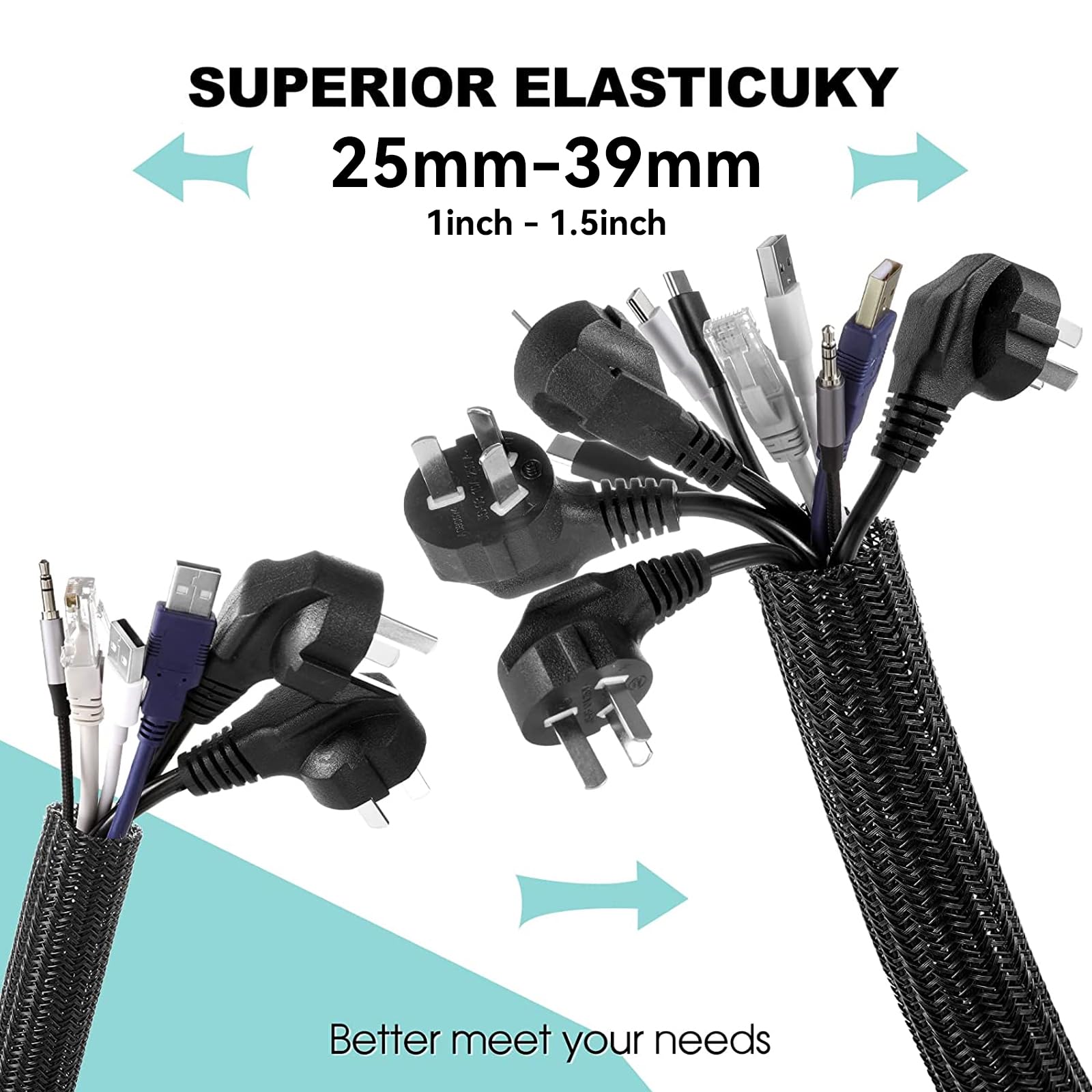 Agptek Cable Sleeve, 6.6Ft   1.5 Inch Cord Management Wire Organizer Under Desk, Home Office Computer Wire Cover Hider Cord Prot