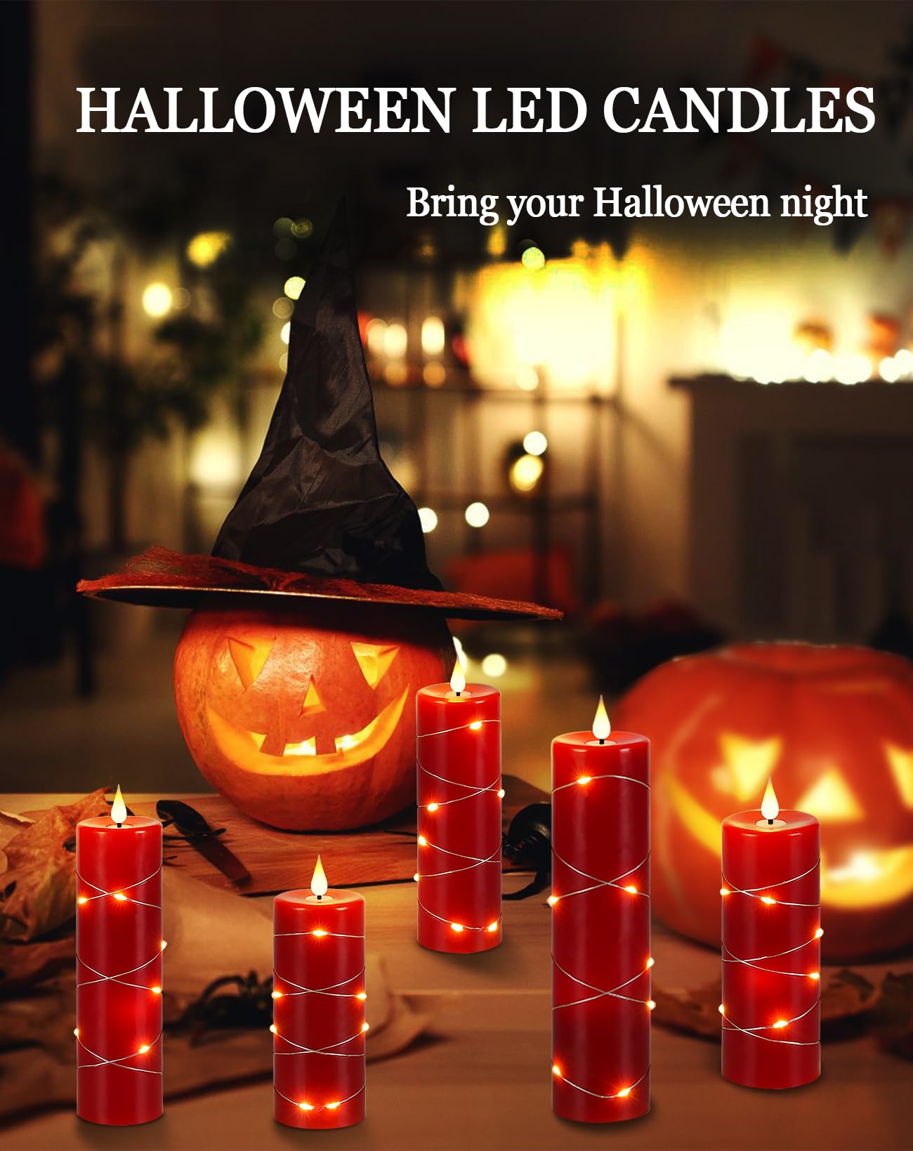 Red Flameless Candle With Remote Control Led Candle With String Lights Battery Powered Flameless Candle4'' 5'' 6'' 7'' 8'' Candl