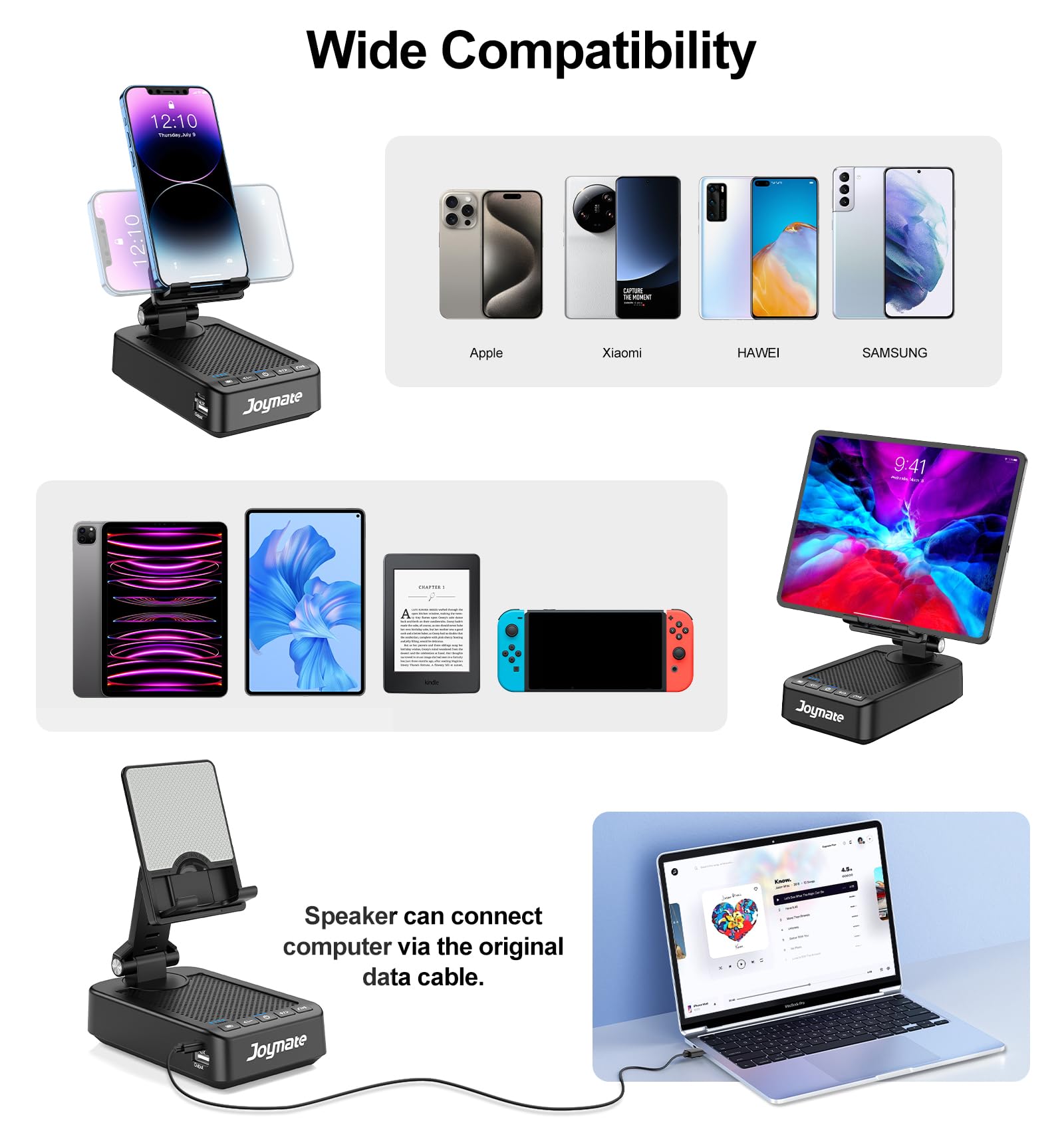 Gifts For Men Women, Joymate Bluetooth Speaker Phone Stand With Charging Function 360 Rotable Adjustable Cell Phone Holder Hd Su