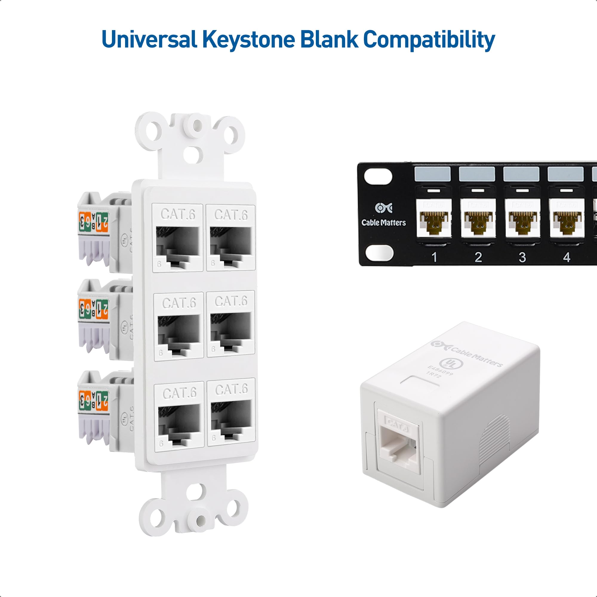 Cable Matters [UL Listed] 25 Pack 10Gbps Rapid Install Cat6 Keystone Jacks, Slim Profile Ethernet Keystone Jack, RJ45 Keystone Jack with Punch Down Stand, White (Model 180070)