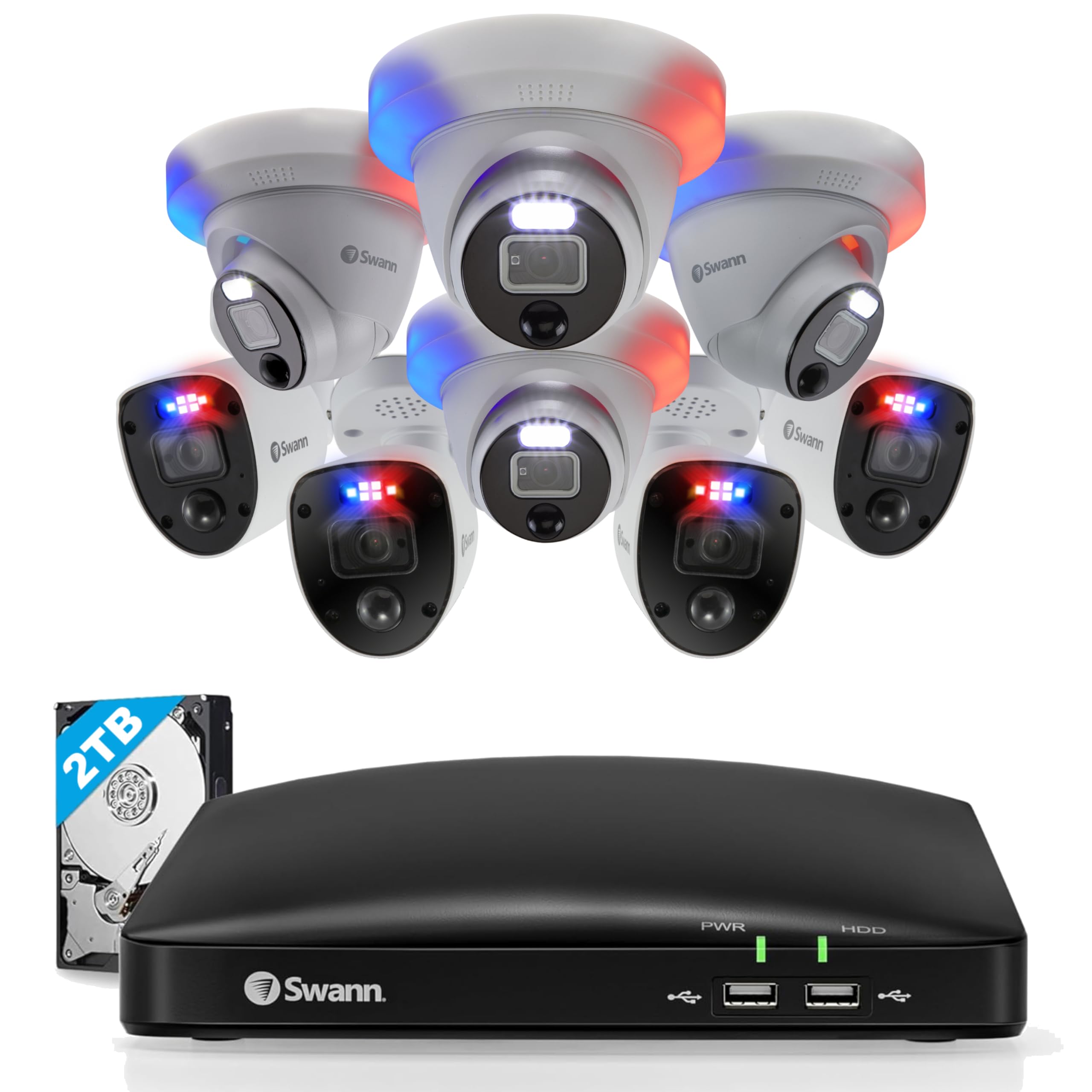 Swann 4K Ultra Hd Video 8 Channel Dvr Security Camera System, 2Tb Hard Drive, 8 Indoor/Outdoor Cameras, Wired Cctv Surveillance,