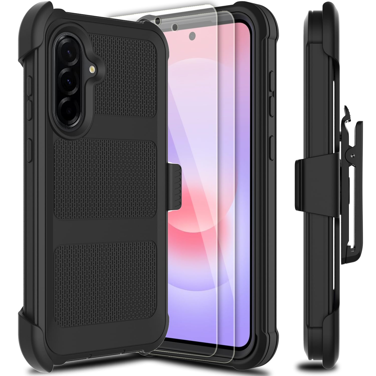Leptech for Samsung Galaxy A37 5G Case with 2 Pack Tempered Glass Screen Protector, [Holster Series] Belt Clip Heavy Duty Shockp