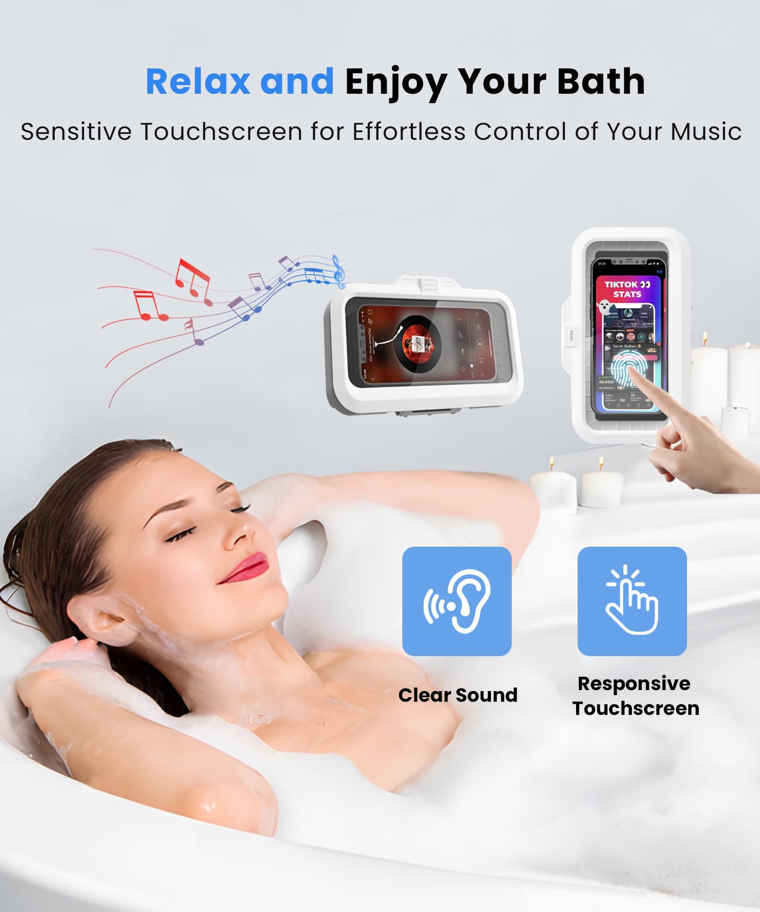 Urroy Shower Phone Holder Waterproof One-Touch Open Shower Phone Case Anti-Fog & Sensitive Touchscreen Bathroom Wall Phone Mount