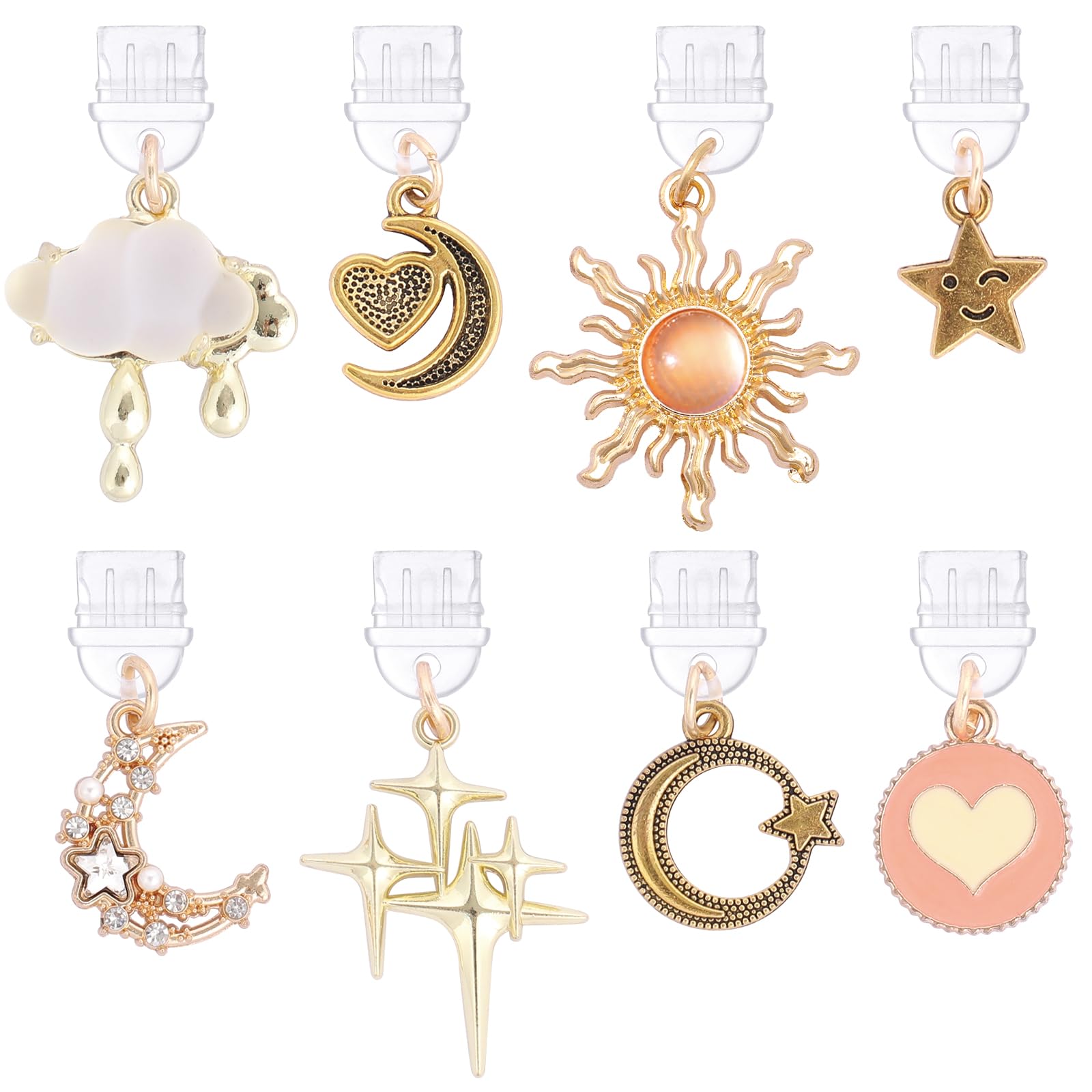 TAKEALOOKO Star Moon Dust Plug Charm - 8 Pcs Pendants for Kindle Type C/USB C Charging Port Protector, Cute Pendant Gift for E-R