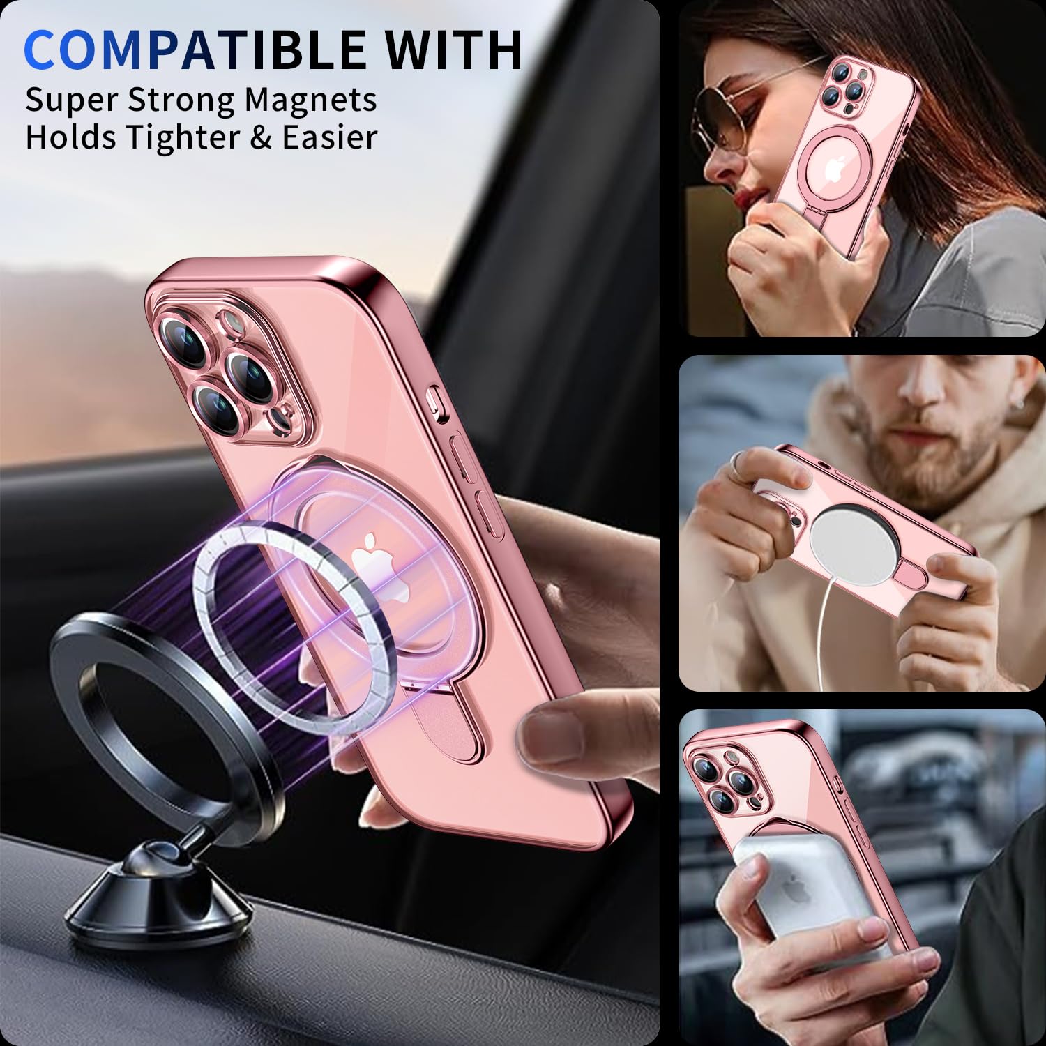 Pmteyoim Magnetic For Iphone 12 Pro Max Case With Invisible Stand[Compatible With Magsafe][Full Camera Lens Protector][Military