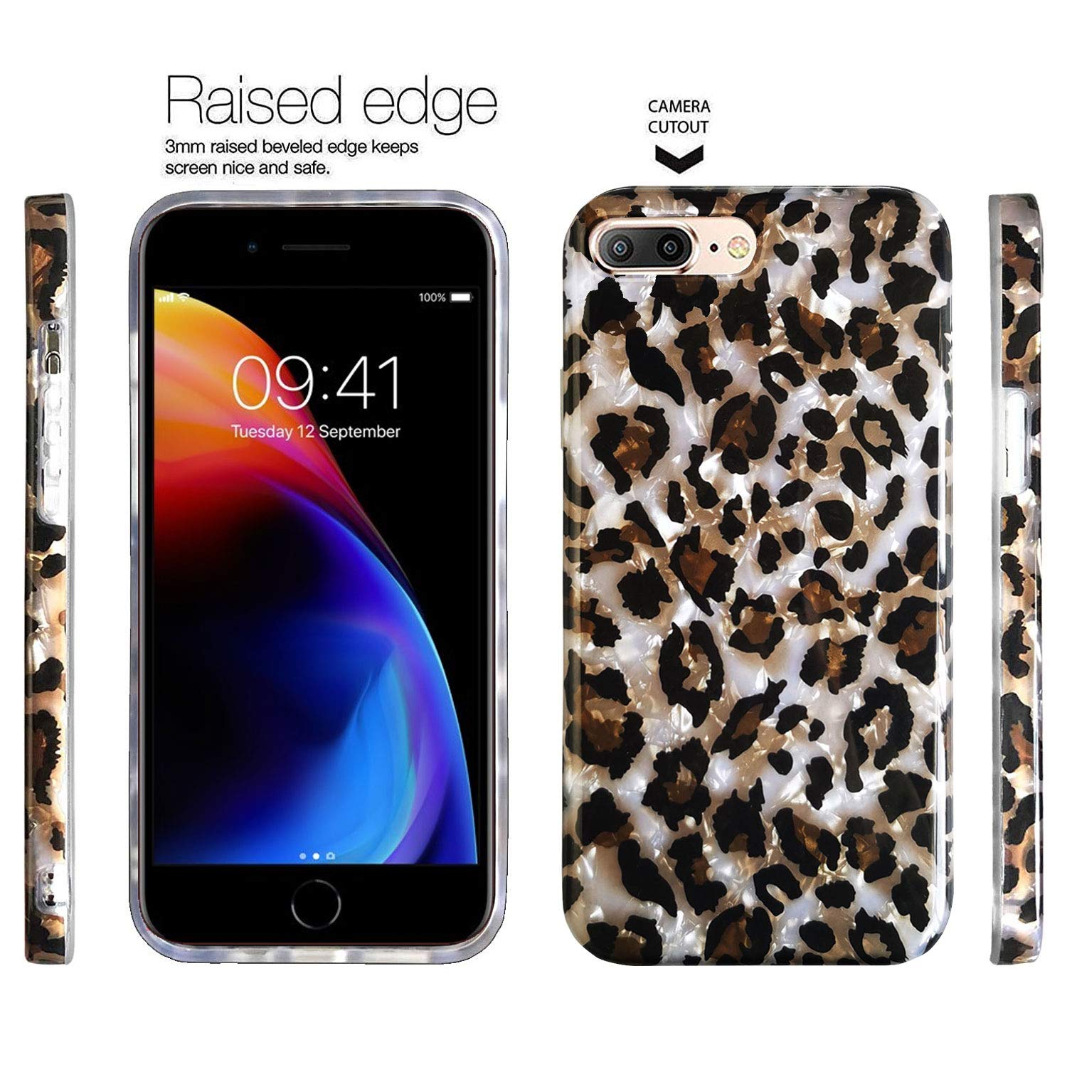 J.West Iphone 8 Plus/Iphone 7 Plus 5.5 Inch Case, Luxury Sparkle Translucent Clear Leopard Cheetah Print Pearly Design Soft Sili
